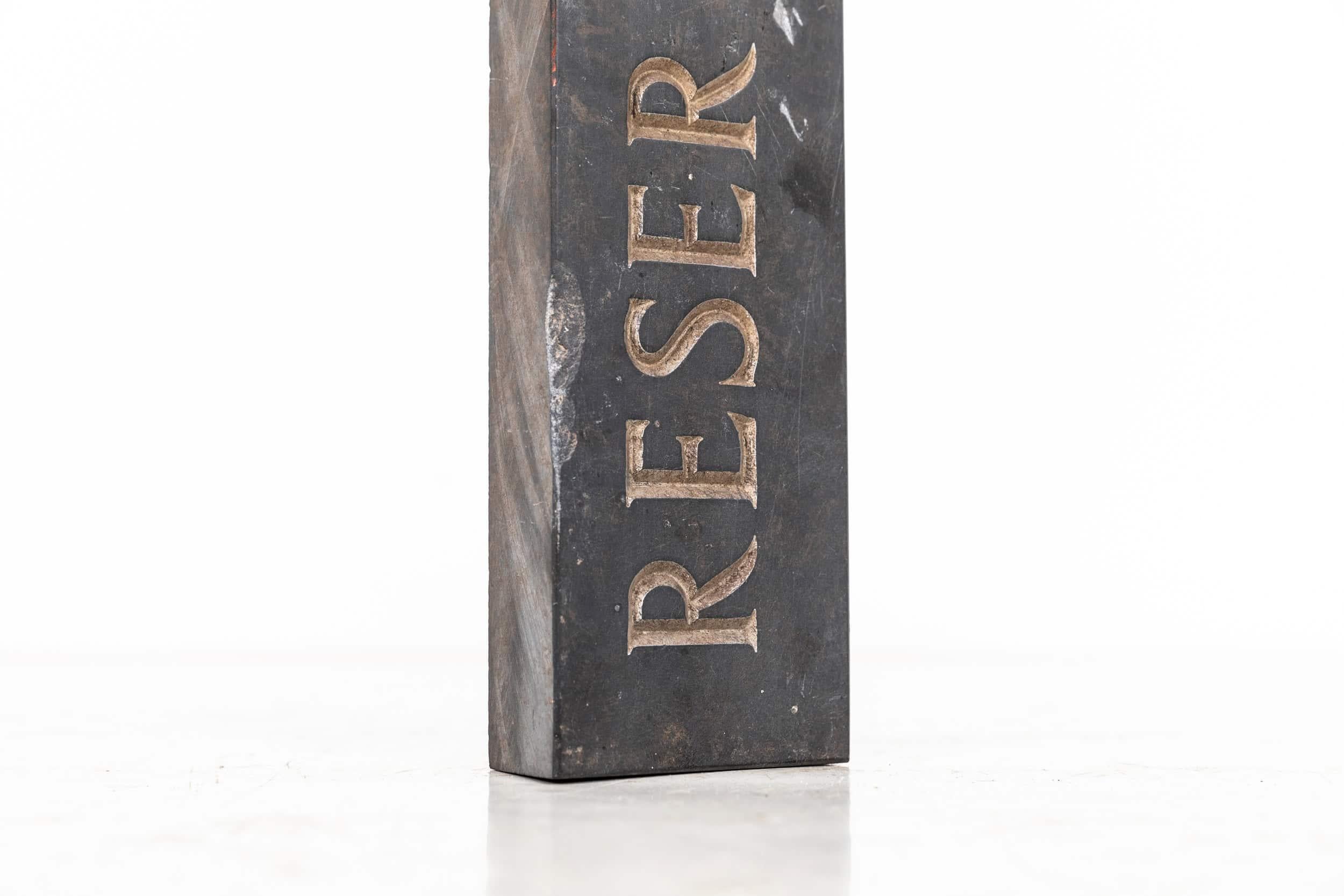 Hand Engraved Carved Industrial RESERVED Slate Sign Plaque, C.1920 For Sale 2