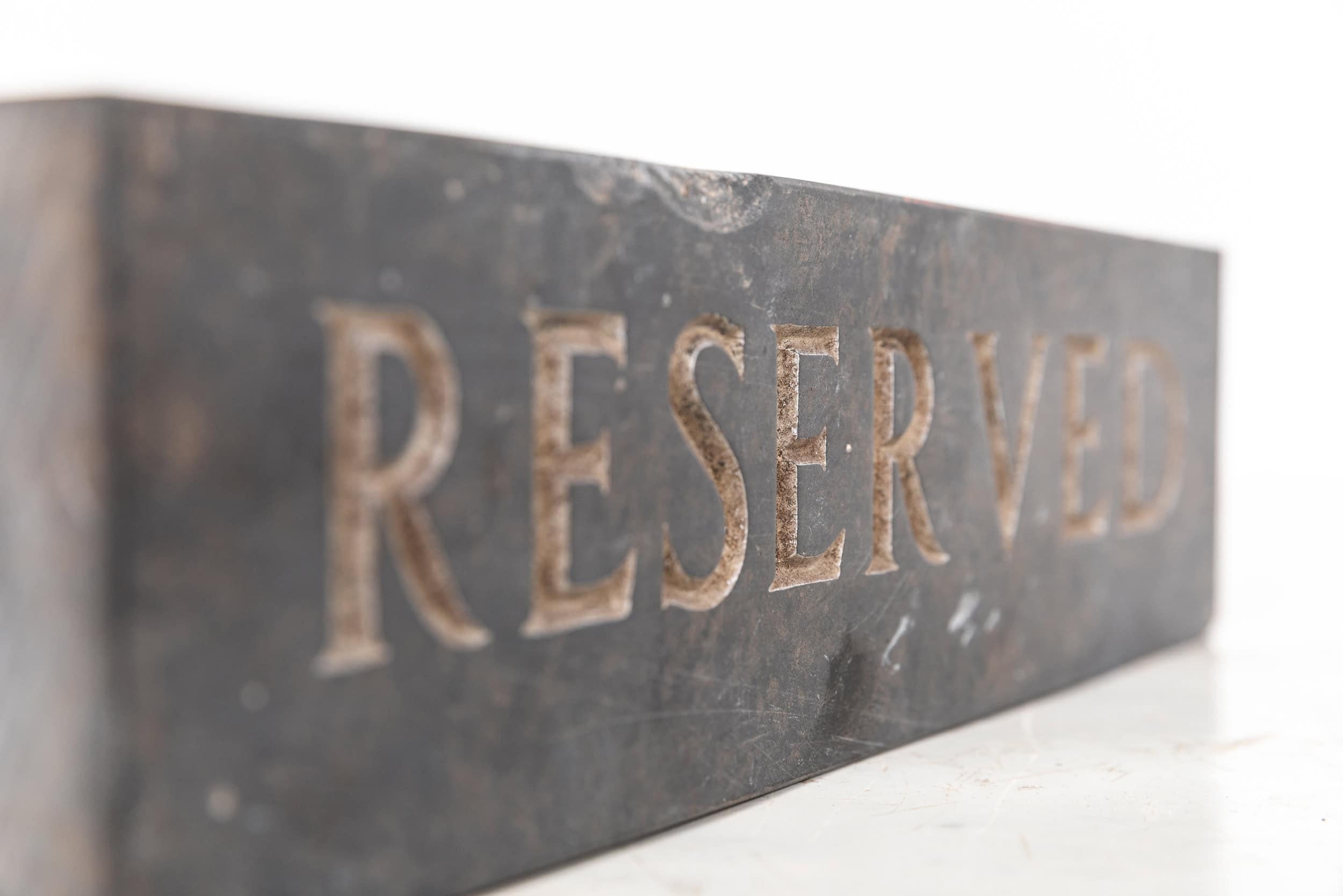 Hand Engraved Carved Industrial RESERVED Slate Sign Plaque, C.1920 For Sale 3
