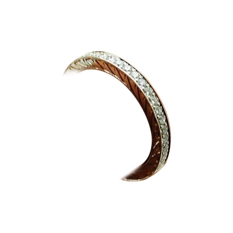 Anello eternità con diamante inciso a mano, platino, RARE pergamene, misura 6,5 in vendita