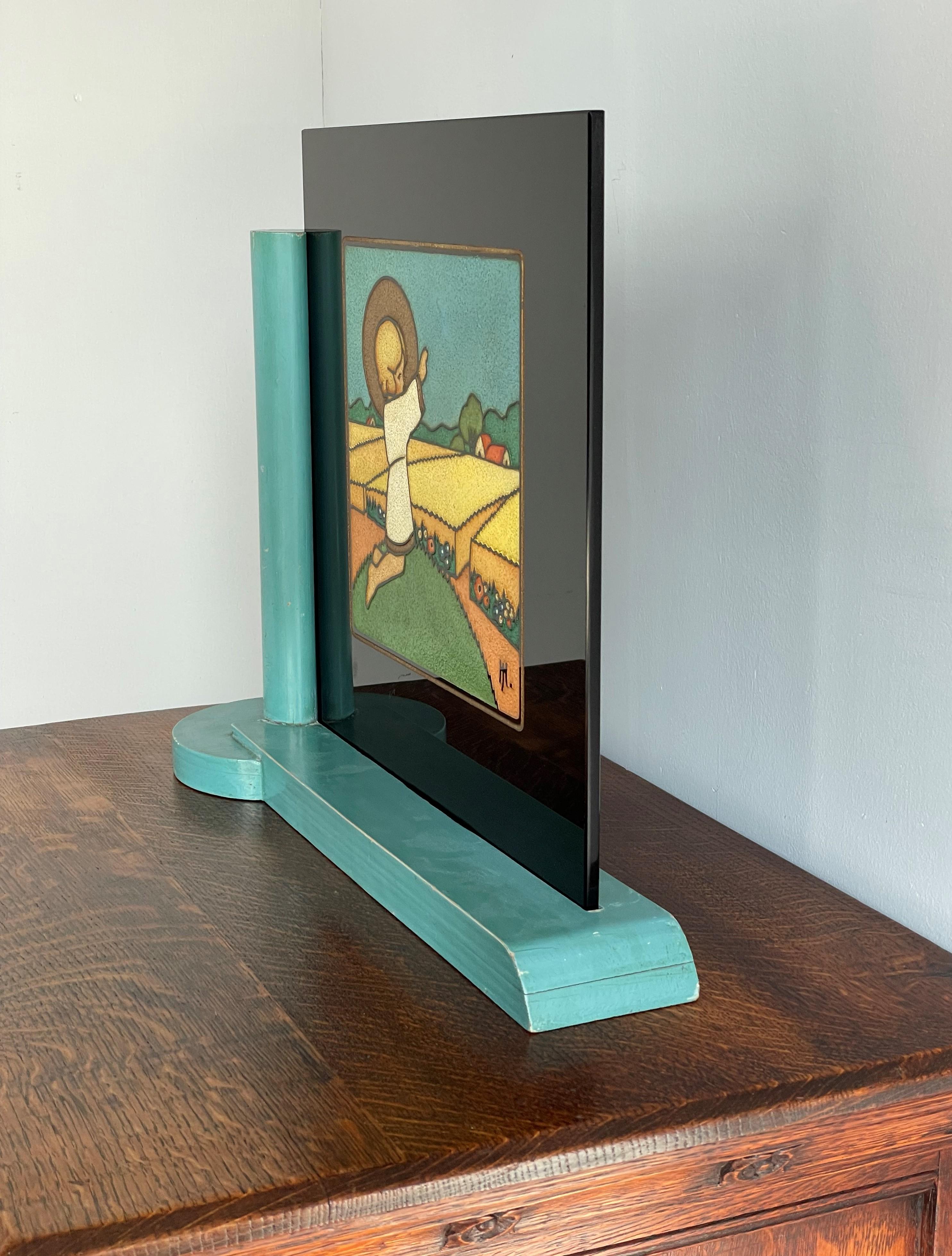 Handgravierte Glaskunst-Tischplakette mit der Darstellung eines Jesus, der das Land schlägt im Angebot 6