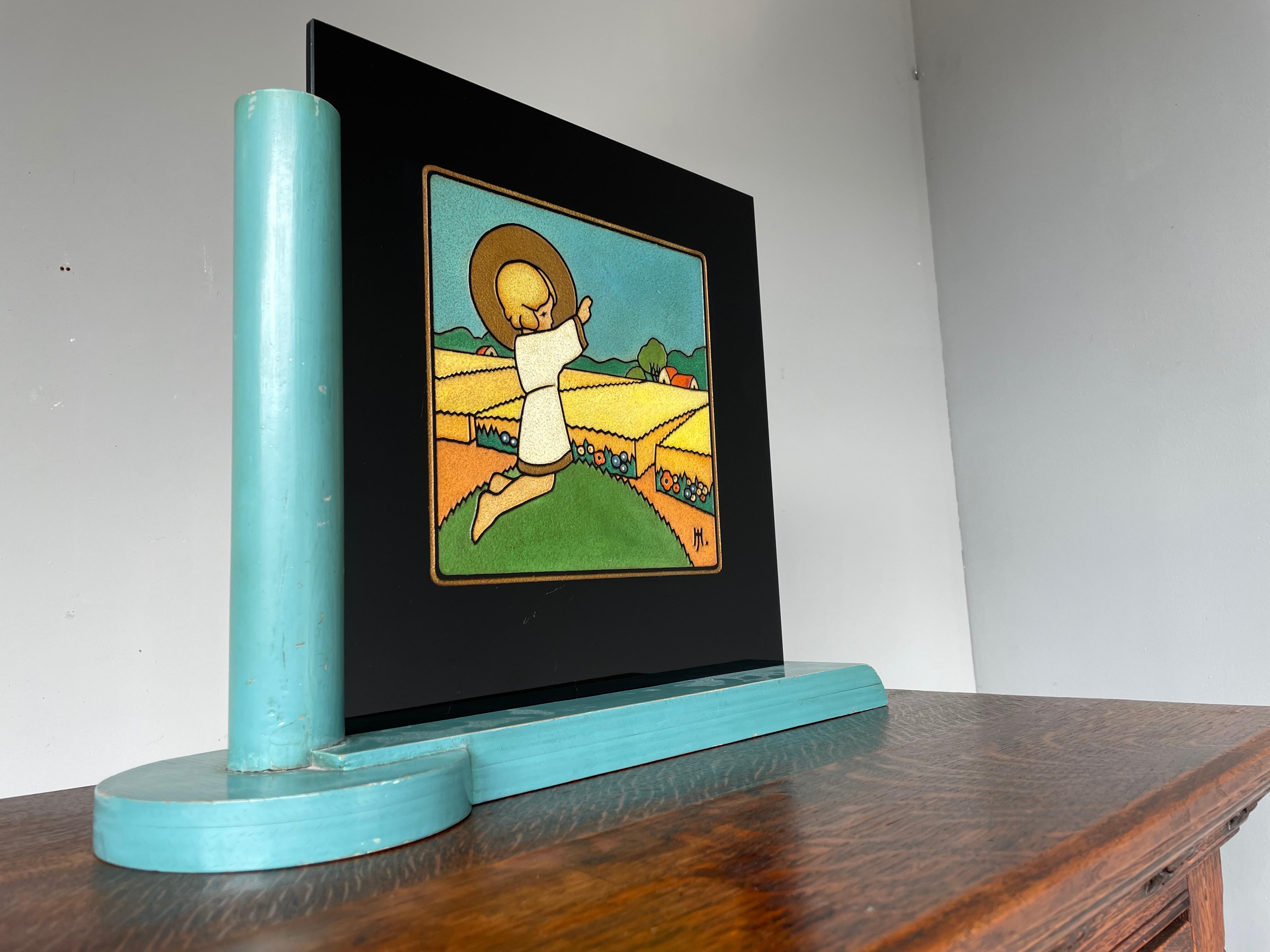 Handgravierte Glaskunst-Tischplakette mit der Darstellung eines Jesus, der das Land schlägt im Angebot 7