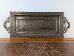 Hand-Engraved Indian Brass Niello Tray, Early 20th Century