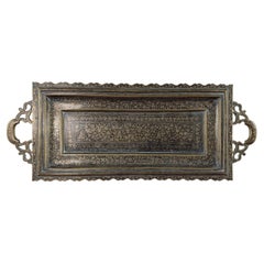 Hand-Engraved Indian Brass Niello Tray, Early 20th Century
