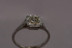 Hand-Engraved Old Mine Cut Diamond Ring 14 Karat White Gold