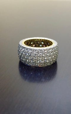Hand Engraved Platinum 4.86 Carat Five Row Diamond Pave Anniversary Band