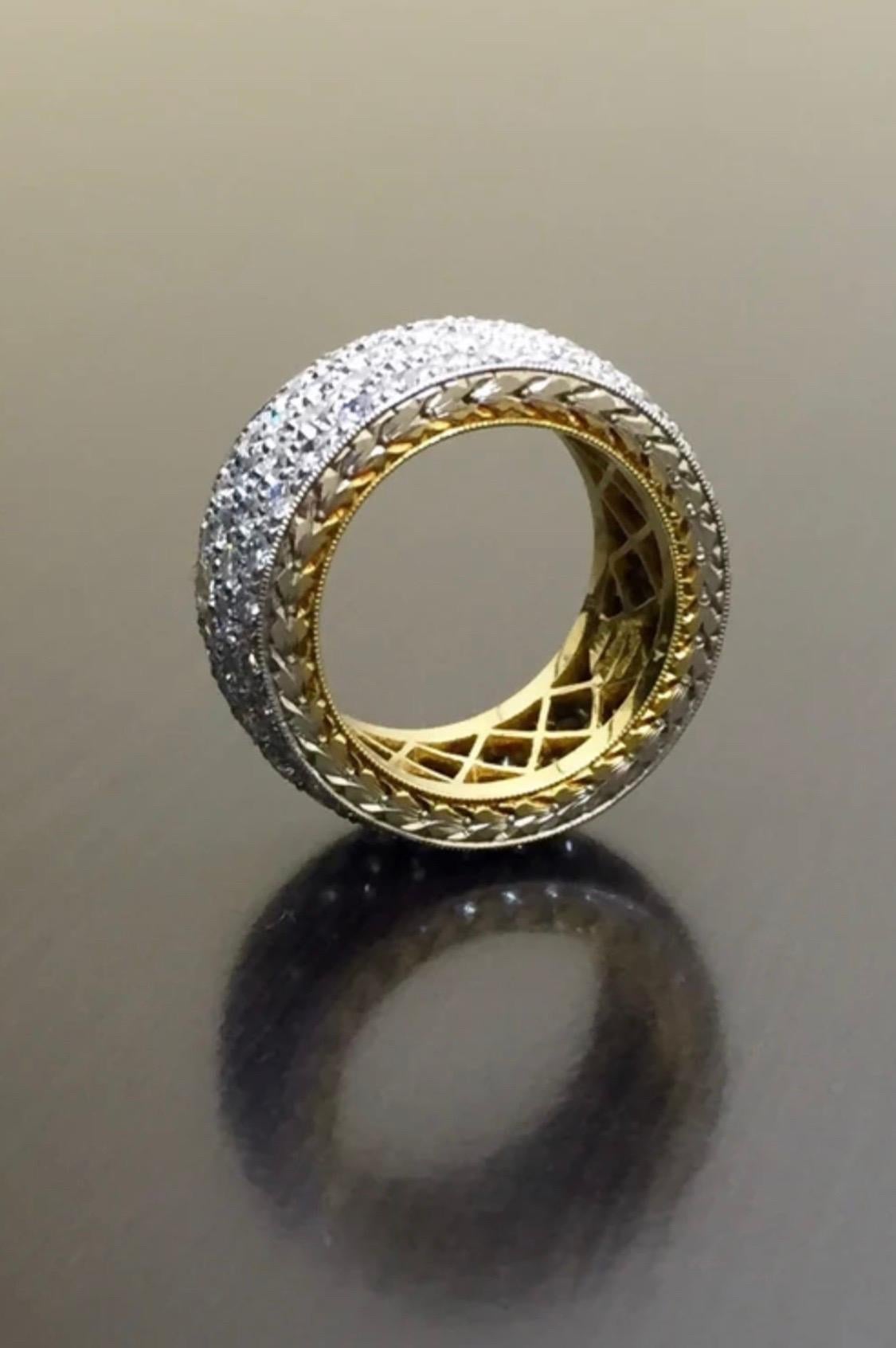 Art Deco Hand Engraved Platinum 4.86 Carat Five Row Diamond Pave Anniversary Band For Sale