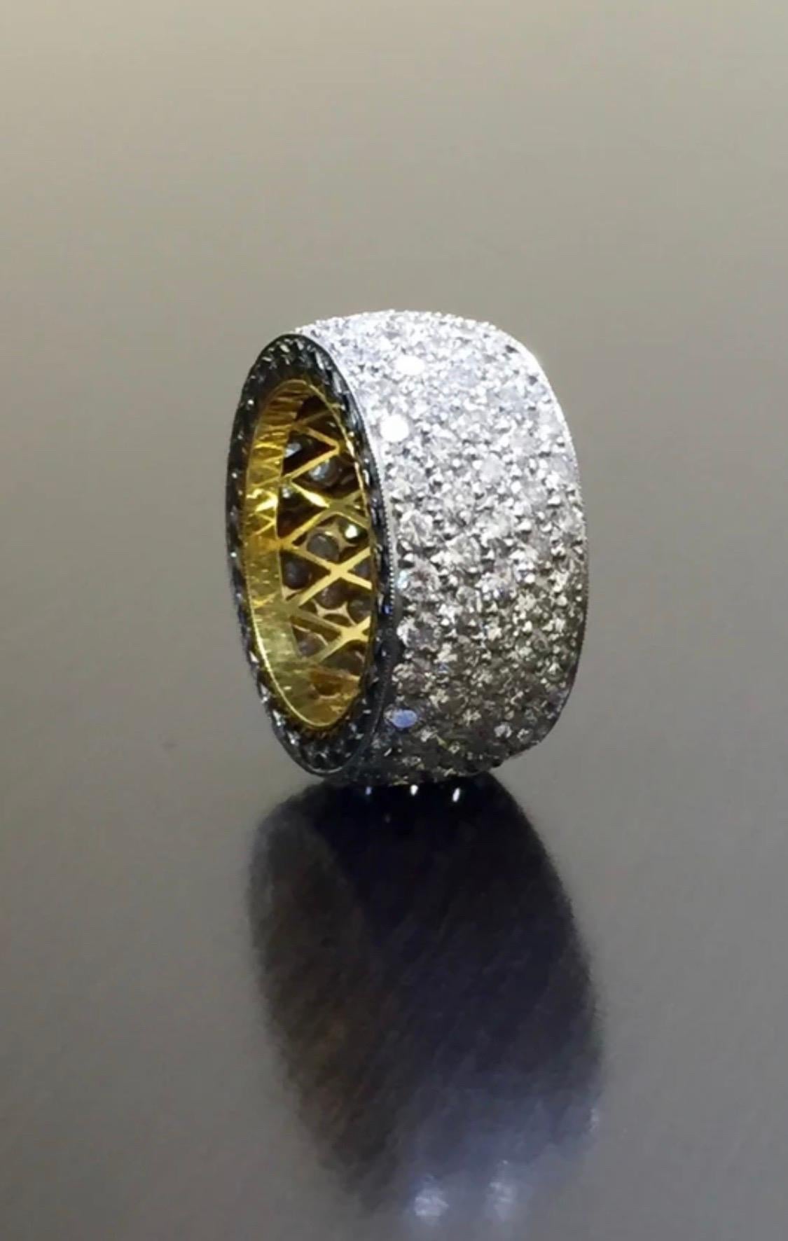 Round Cut Hand Engraved Platinum 4.86 Carat Five Row Diamond Pave Anniversary Band For Sale