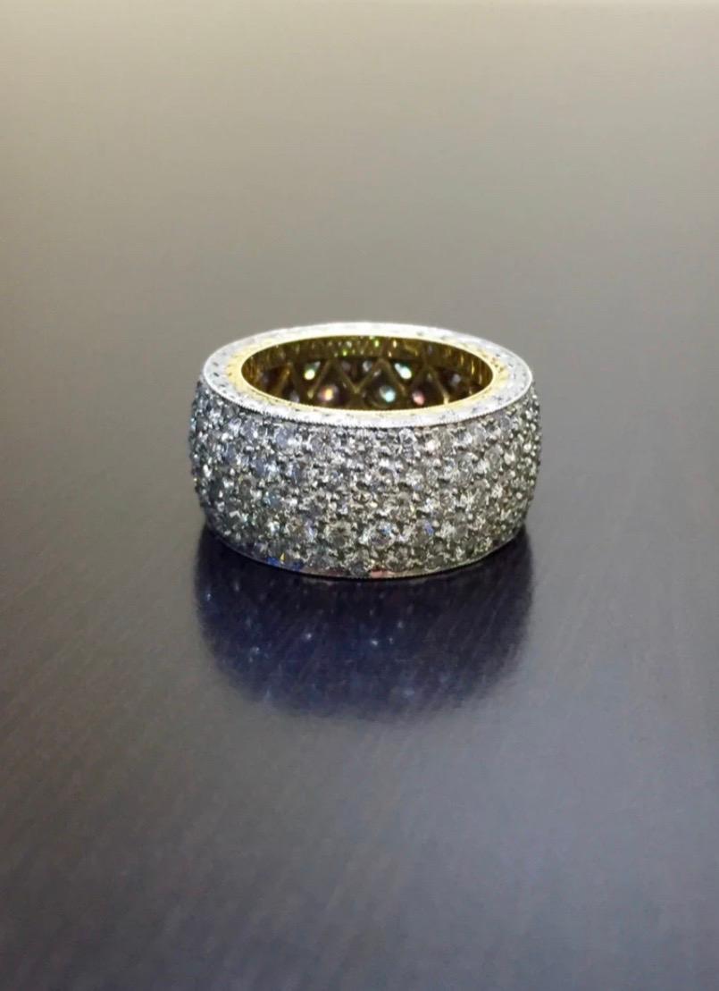 Hand Engraved Platinum 4.86 Carat Five Row Diamond Pave Anniversary Band For Sale 1