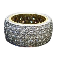 Anillo de aniversario de platino grabado a mano con pavé de diamantes de 5 filas de 4,86 quilates