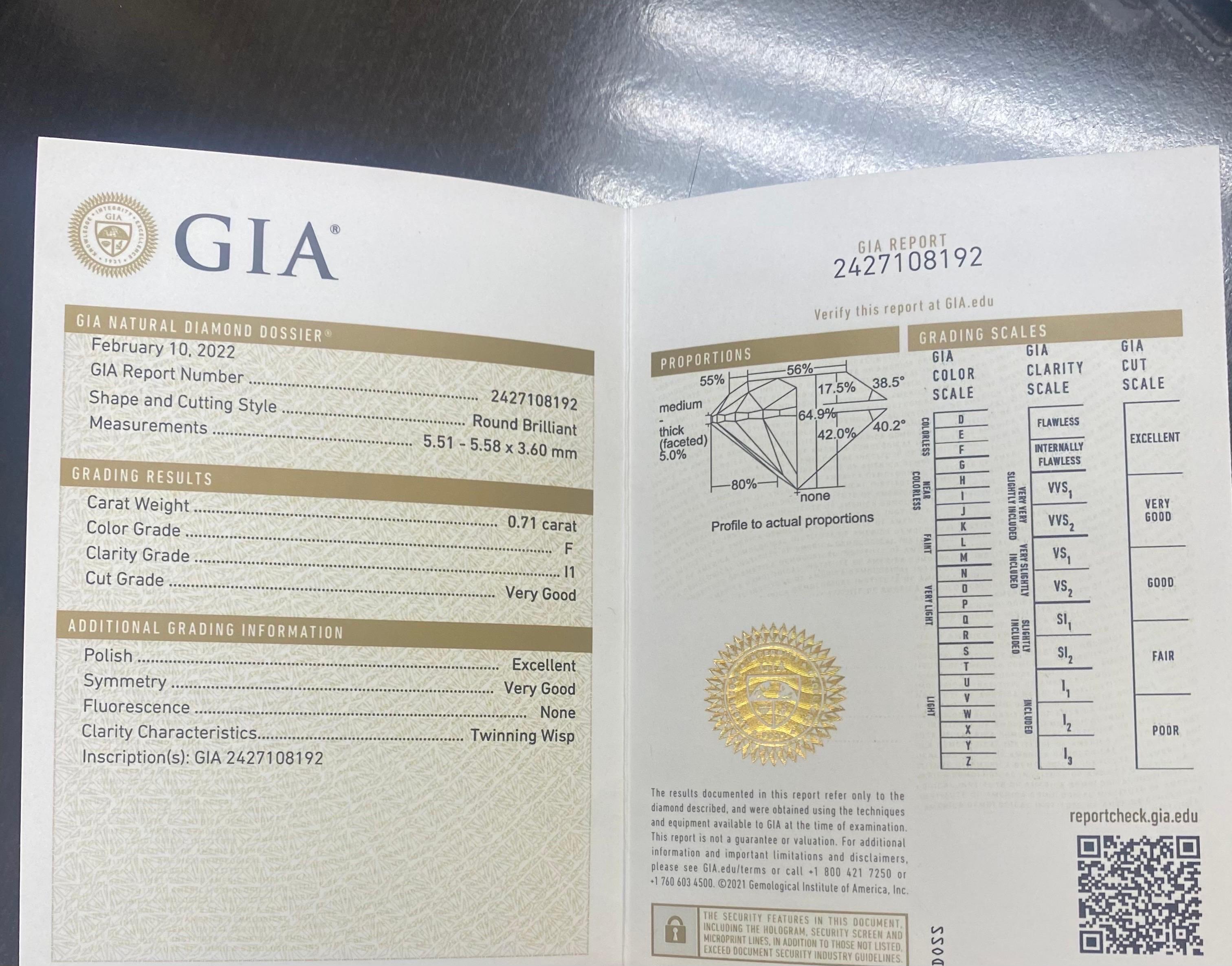 Handgravierter Platin-Verlobungsring mit GIA-zertifiziertem rundem F-Diamant im Angebot 8