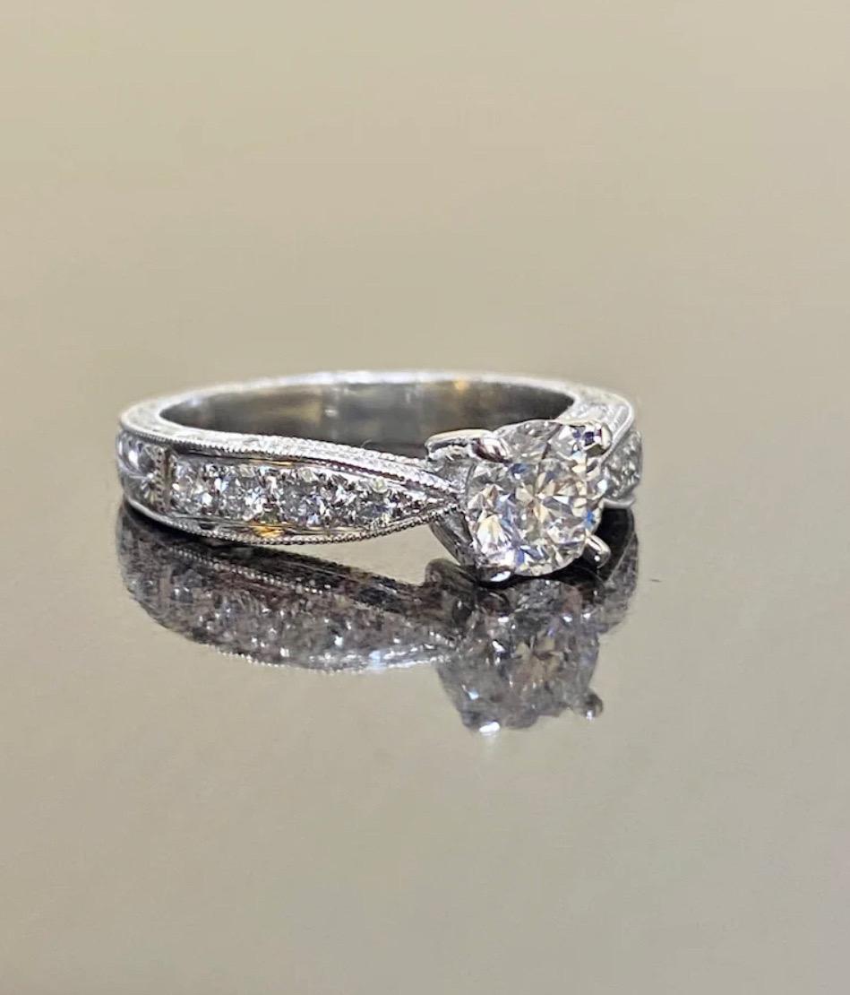 Handgravierter Platin-Verlobungsring mit GIA-zertifiziertem rundem F-Diamant im Angebot 1