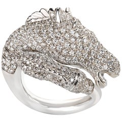 Rosior "Playing Horses" Diamond Ring Hand Chiseled and set in White Gold 
