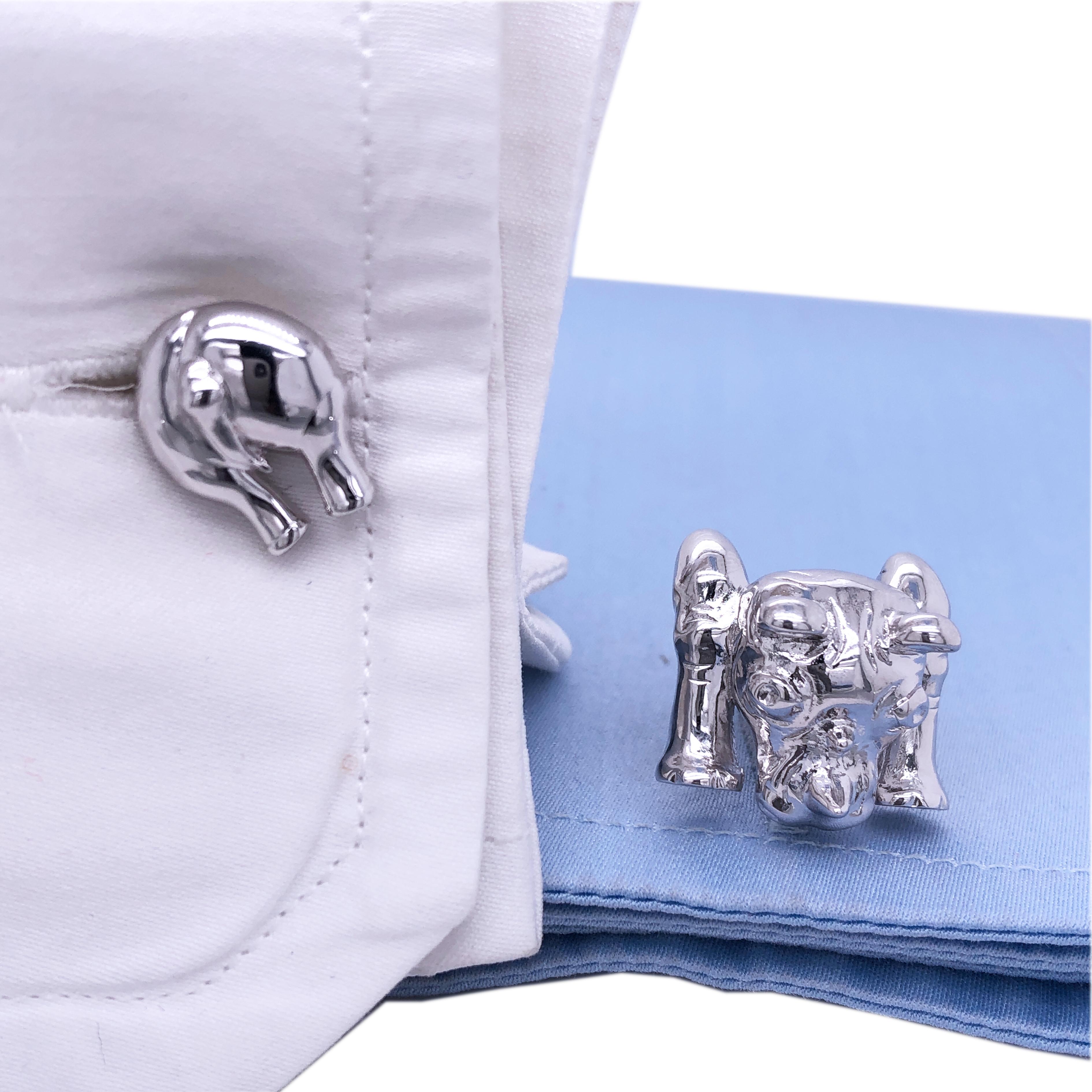 Berca Hand Engraved Rhinoceros Shaped Solid Sterling Silver Cufflinks For Sale 8