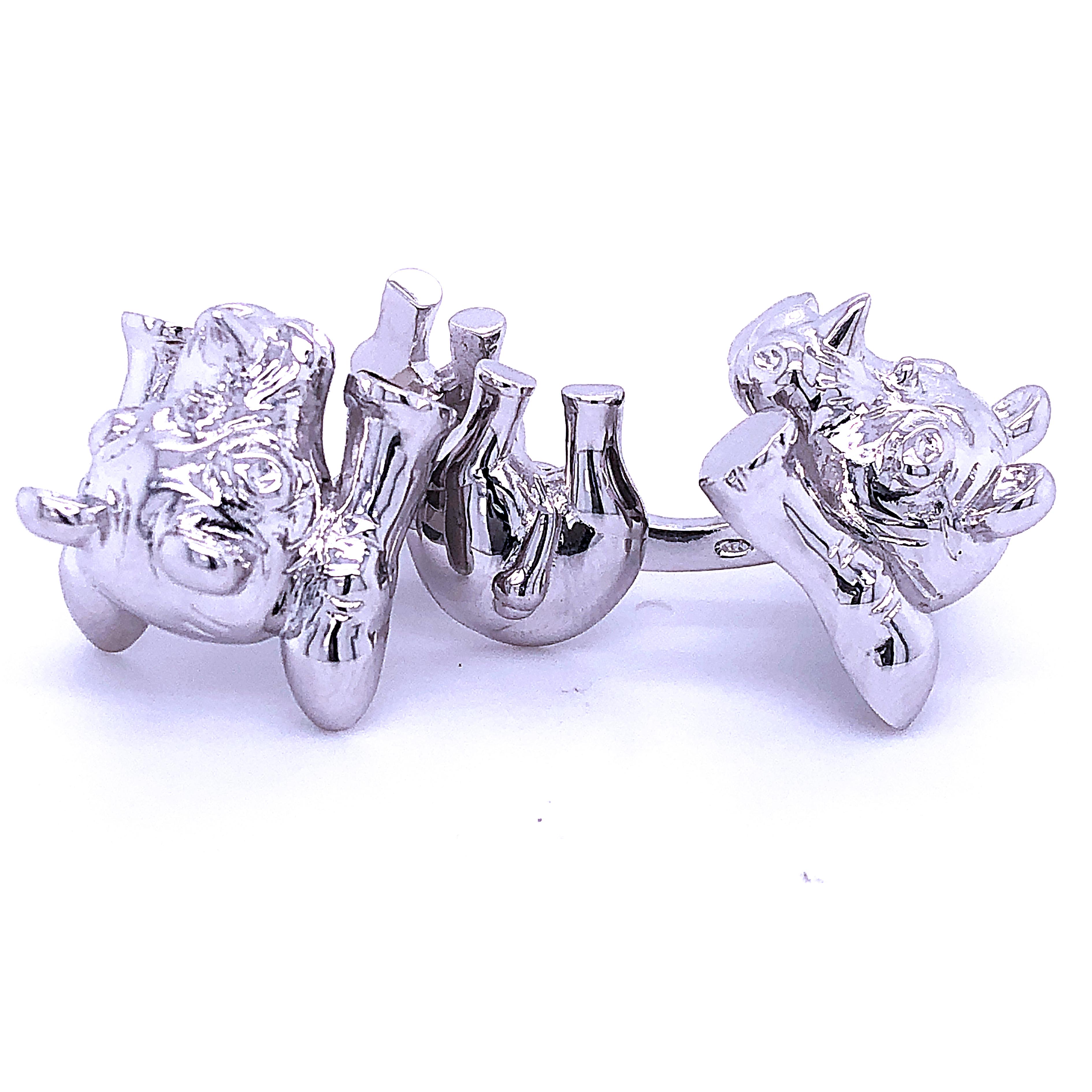 Berca Hand Engraved Rhinoceros Shaped Solid Sterling Silver Cufflinks For Sale 9