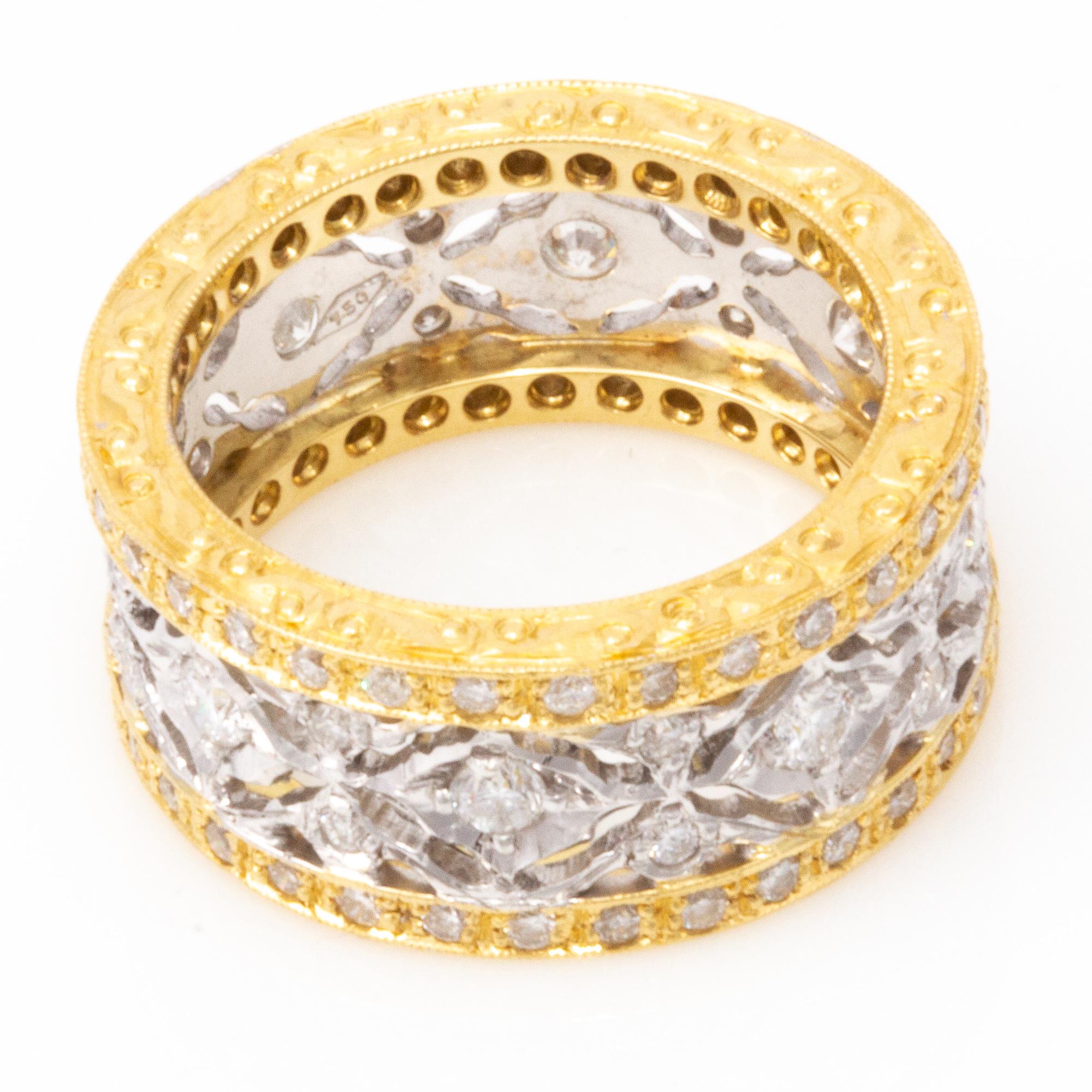 Handgravierter zweifarbiger Ring aus 18 Karat Gold und Diamanten im Angebot 3