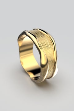 Hand-Engraved Unisex 18k Gold Band Ring Made in Italy by Oltremare Gioielli