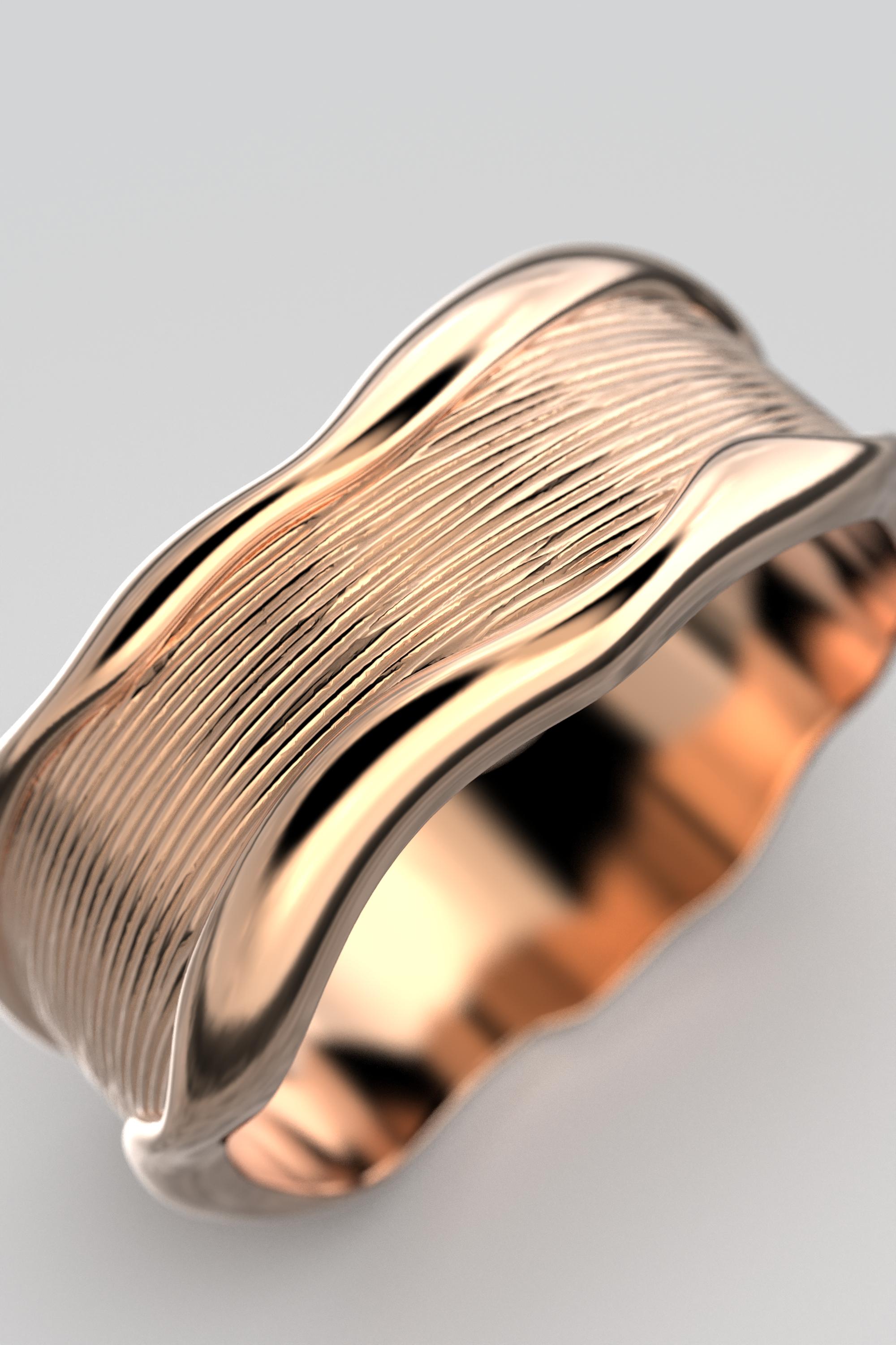 For Sale:  Hand-Engraved Unisex 18k Gold Band Ring Made in Italy by Oltremare Gioielli 6