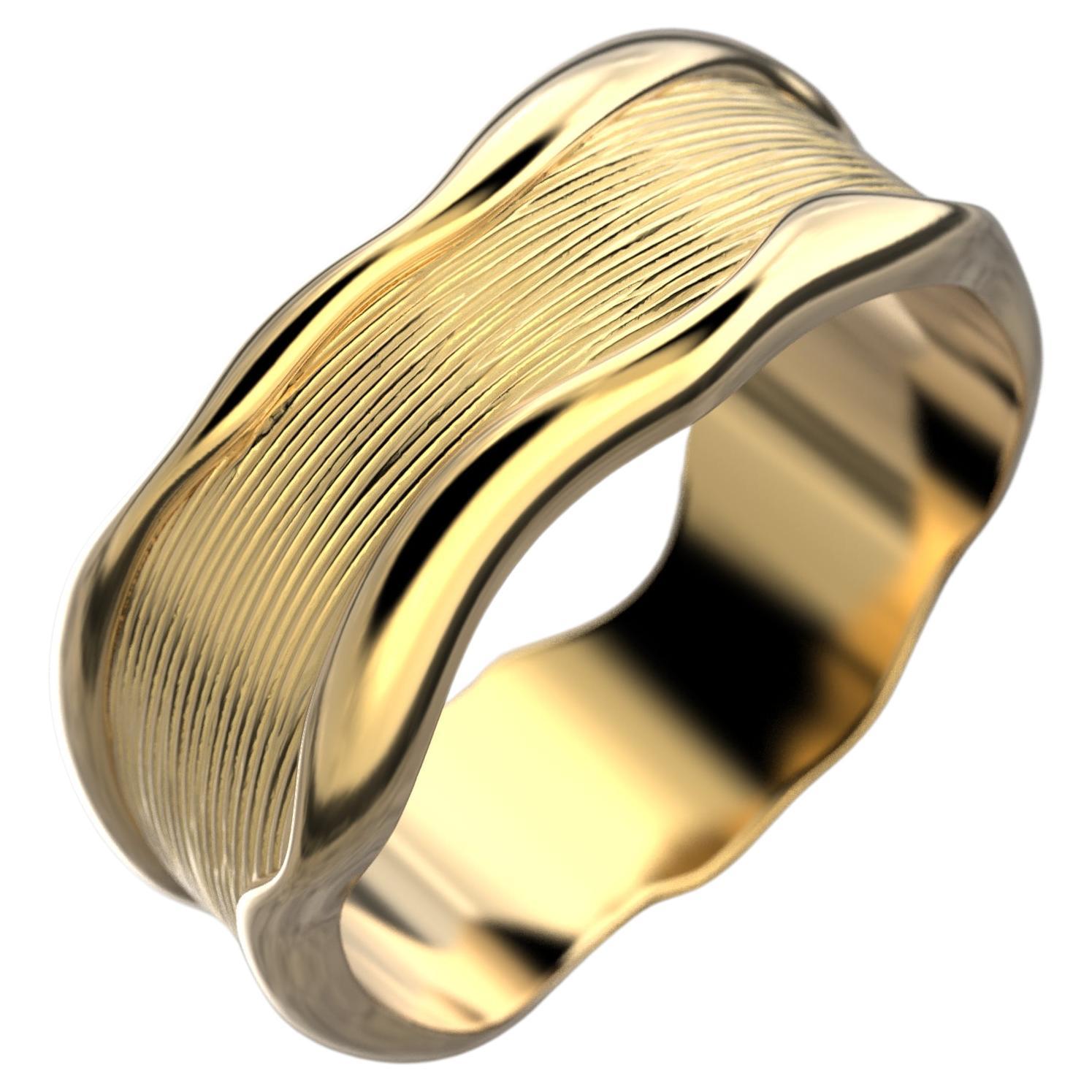 For Sale:  Hand-Engraved Unisex 18k Gold Band Ring Made in Italy by Oltremare Gioielli
