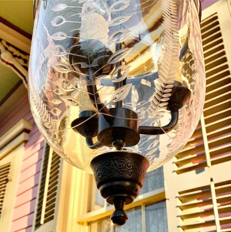 Hand Etched and Cut Glass Hall Lantern For Sale at 1stDibs
