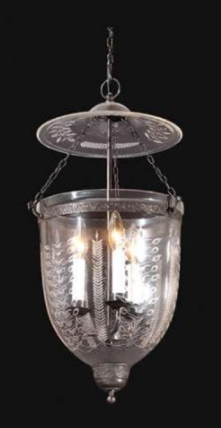 Hand Etched and Cut Glass Hall Lantern 2