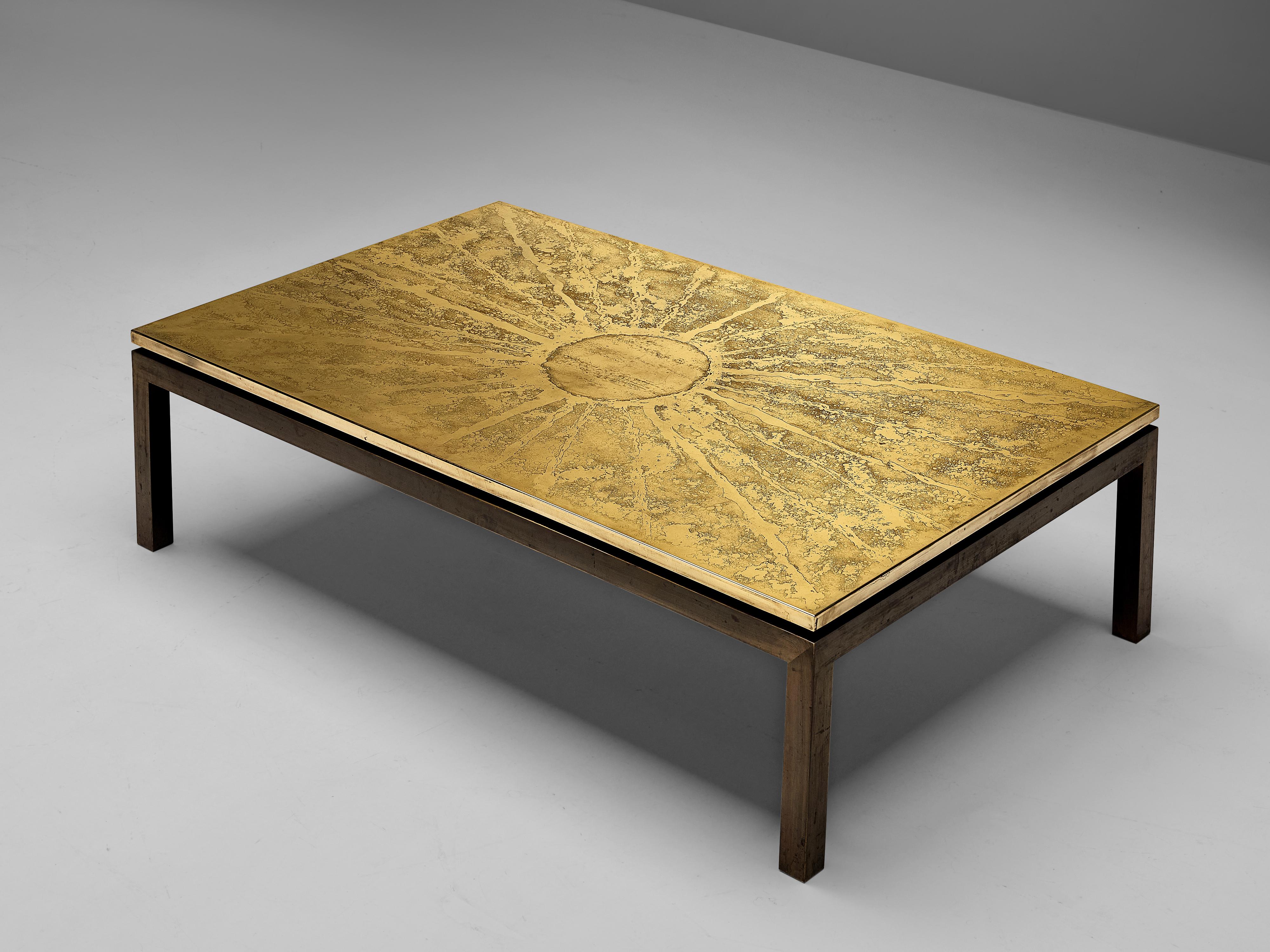 Late 20th Century Hand-Etched Belgian Coffee Table in Brass