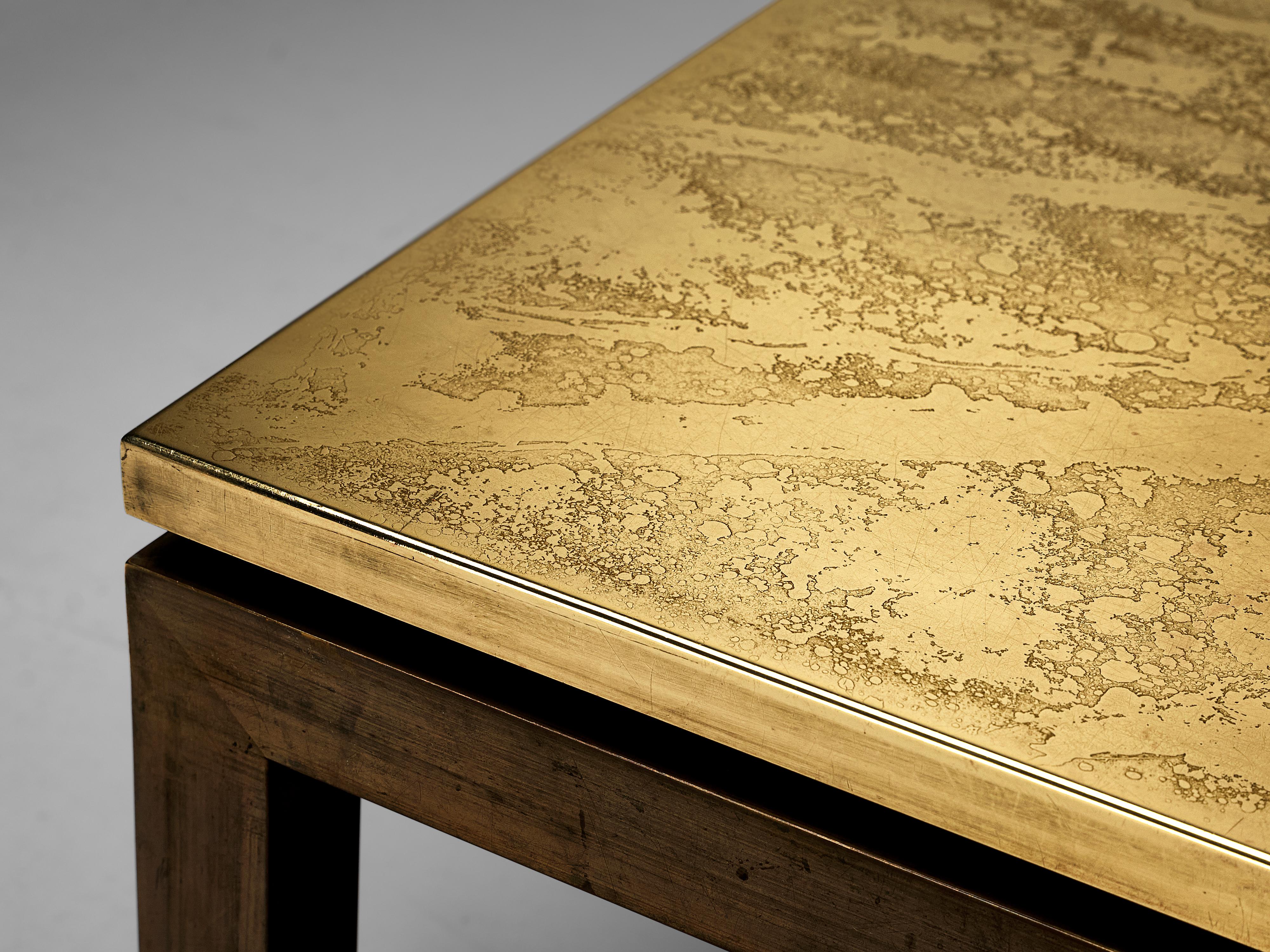 Metal Hand-Etched Belgian Coffee Table in Brass