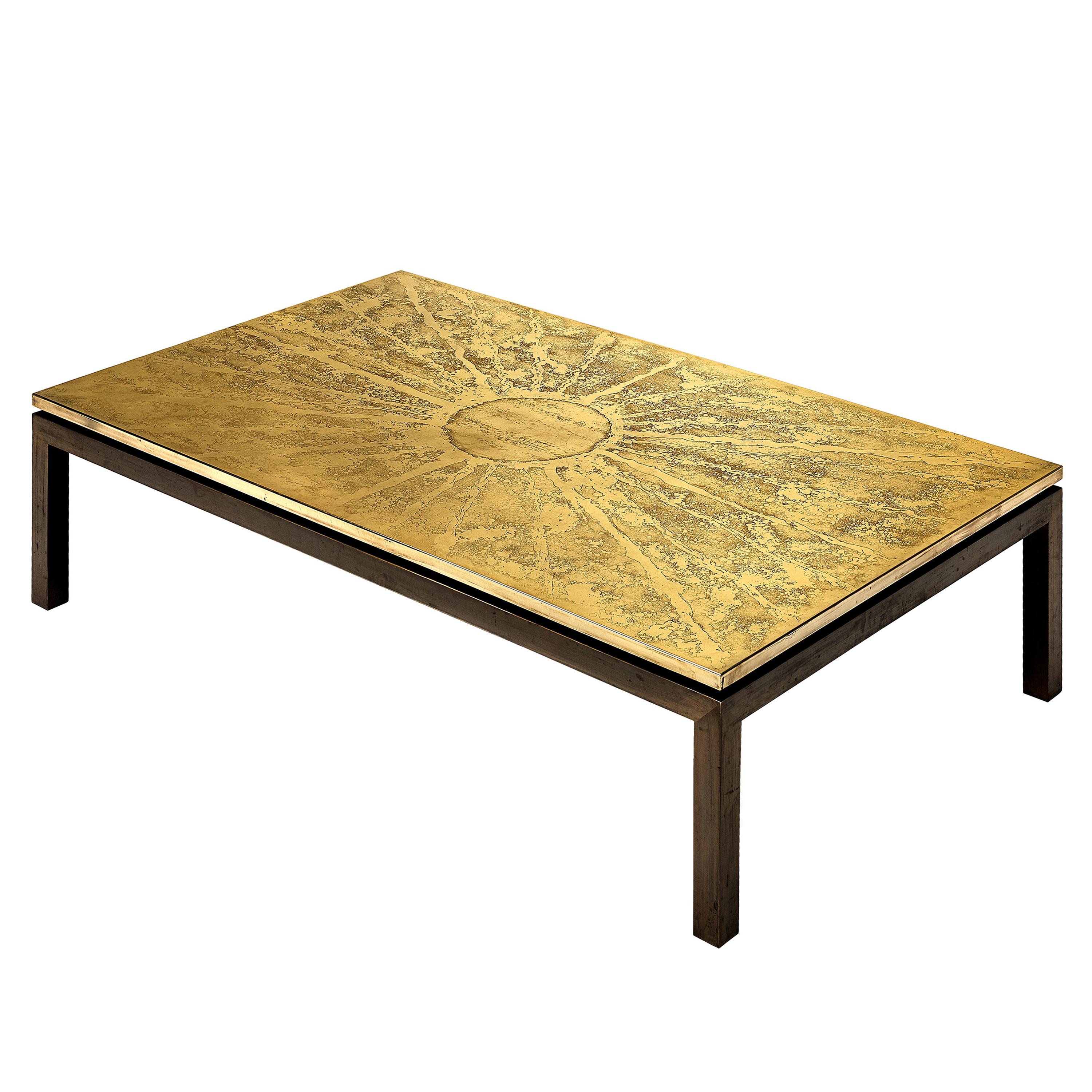 Hand-Etched Belgian Coffee Table in Brass