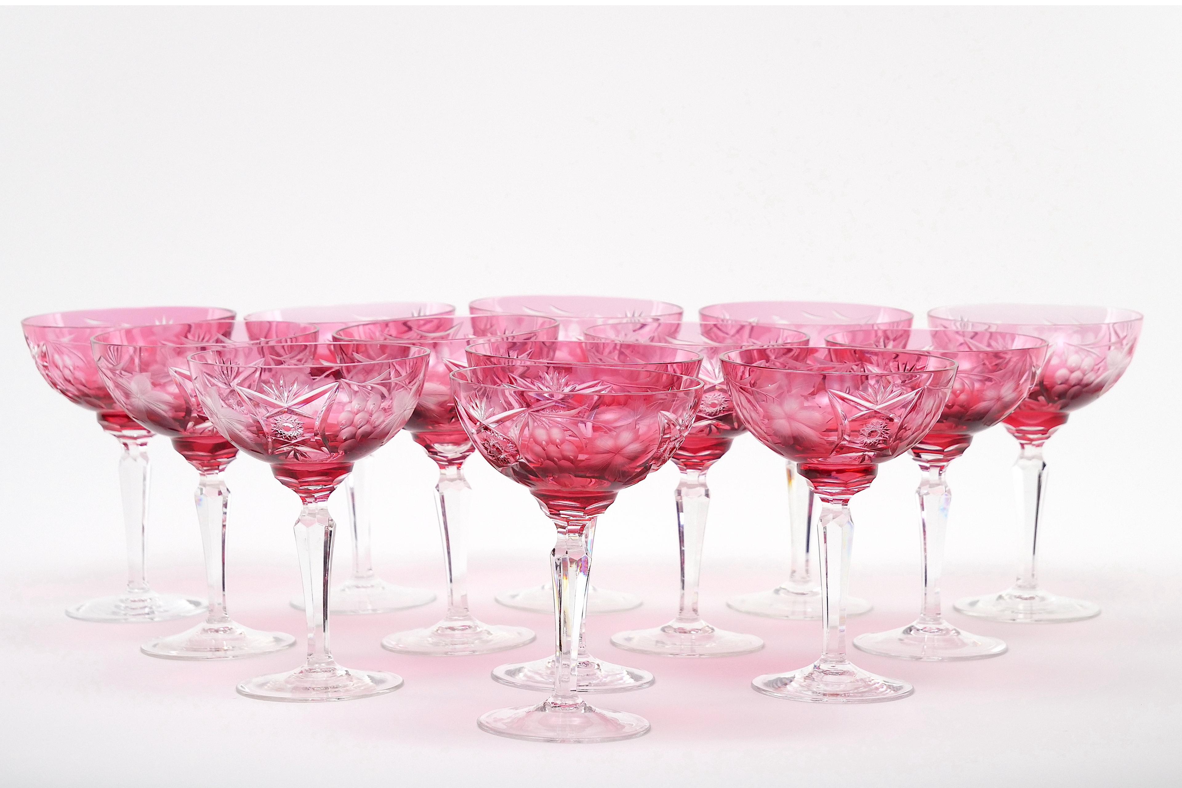 Hand Etched Crystal Barware / Tableware Champagne Coupe Service / 12 People 12