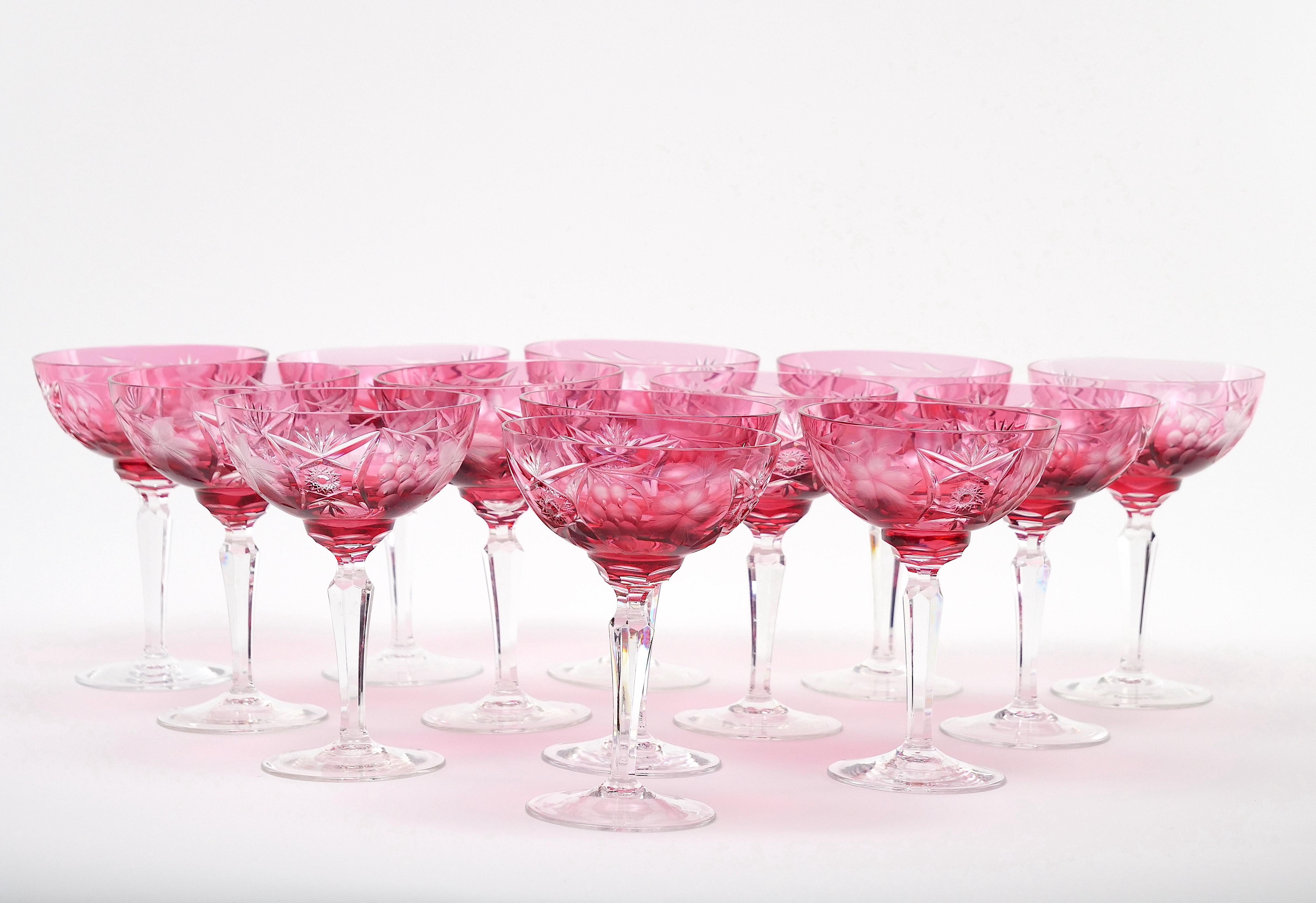 
Enhance your elegant soirees with our exquisite Val-Saint-Lambert hand etched tableware or barware crystal champagne coupe service for 12 people. Crafted with the utmost precision and artistry, each champagne coupe is meticulously etched by skilled