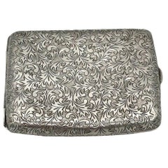 Hand Etched Edwardian Sterling Silver Cigarette Case Wallet