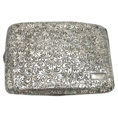 Antique Hand Etched Edwardian Sterling Silver Cigarette Case Wallet