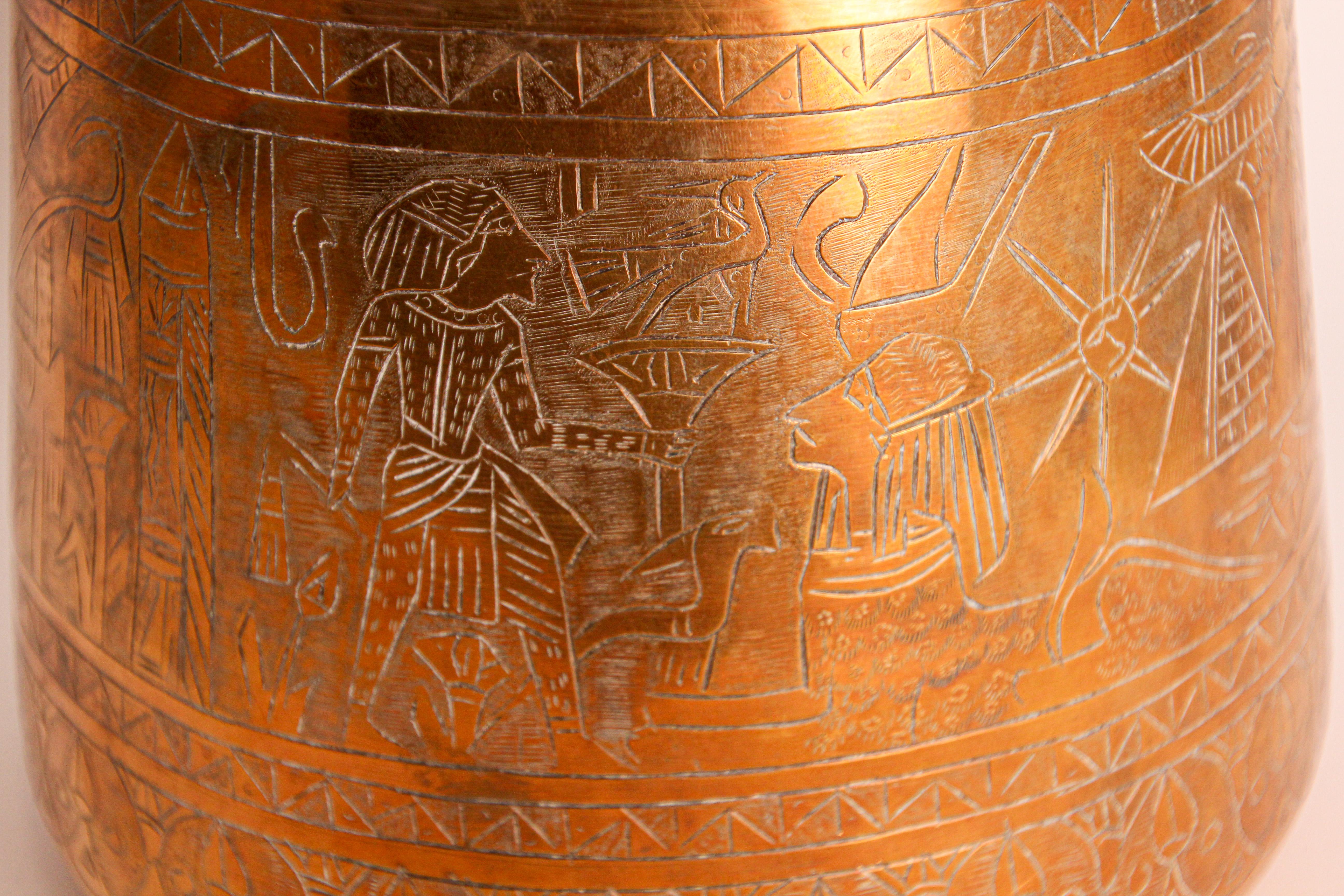 Hand Etched Egyptian Brass Vessel Jardiniere, 19th Century For Sale 3