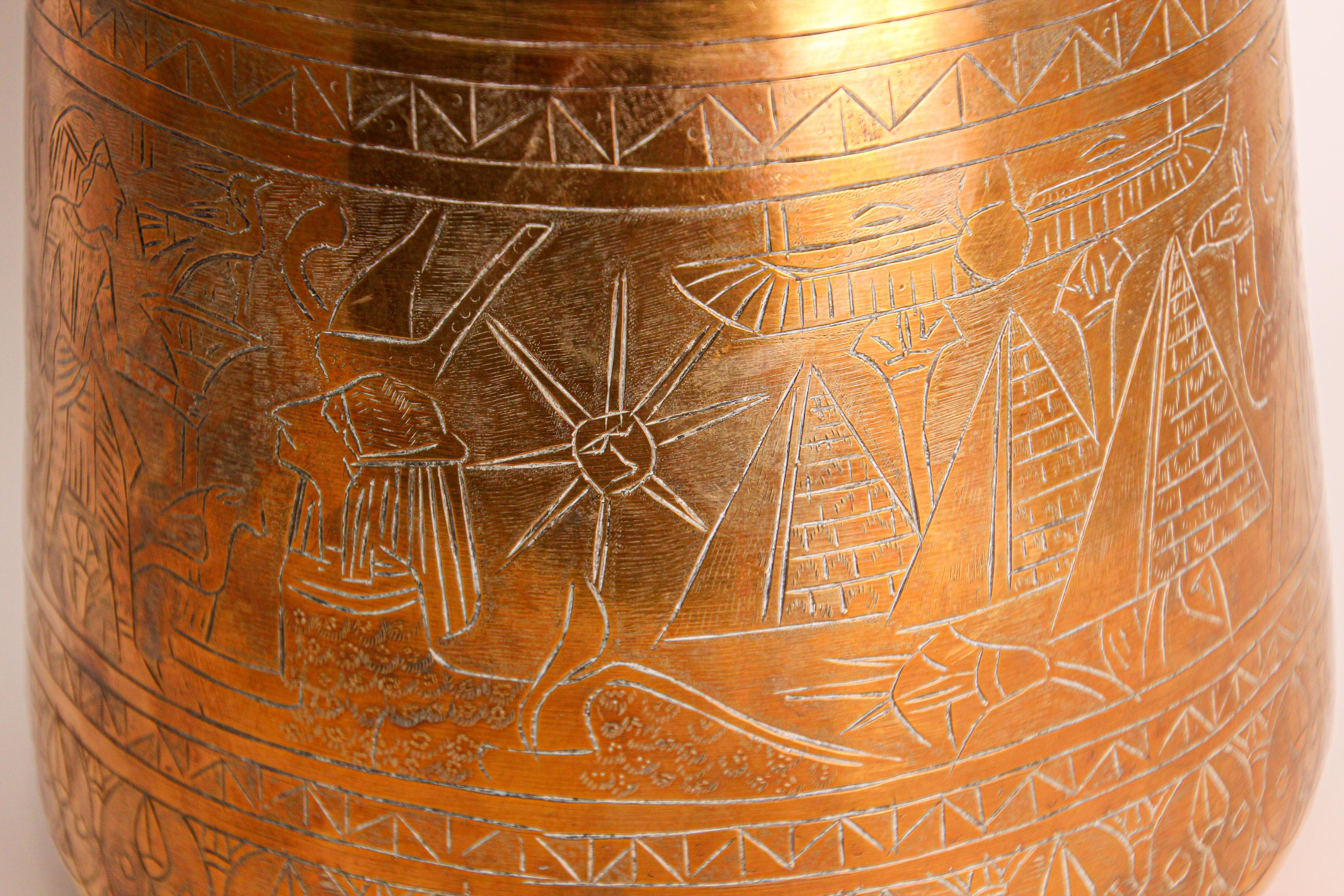Hand Etched Egyptian Brass Vessel Jardiniere, 19th Century For Sale 4