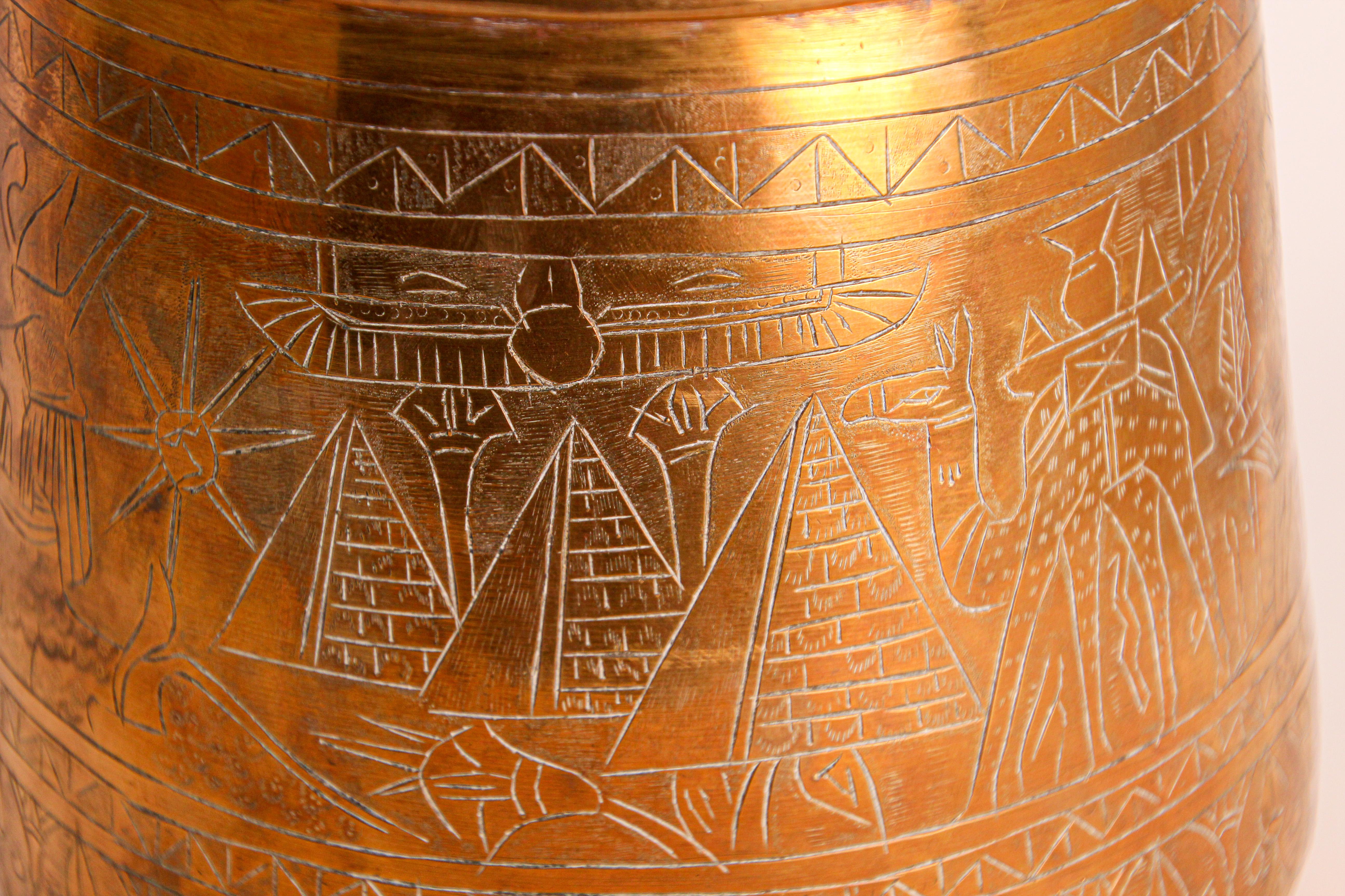 Hand Etched Egyptian Brass Vessel Jardiniere, 19th Century For Sale 5