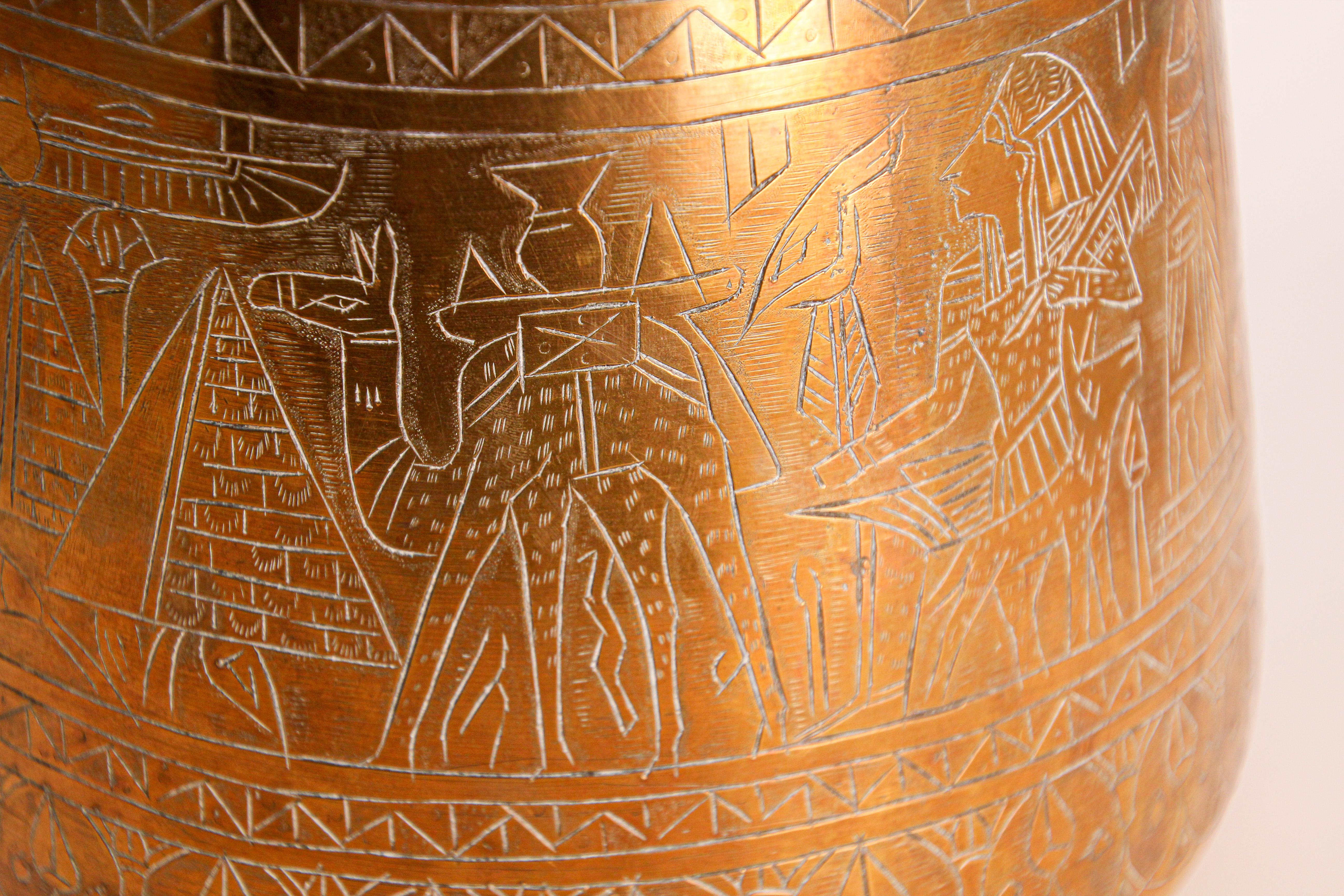 Hand Etched Egyptian Brass Vessel Jardiniere, 19th Century For Sale 6