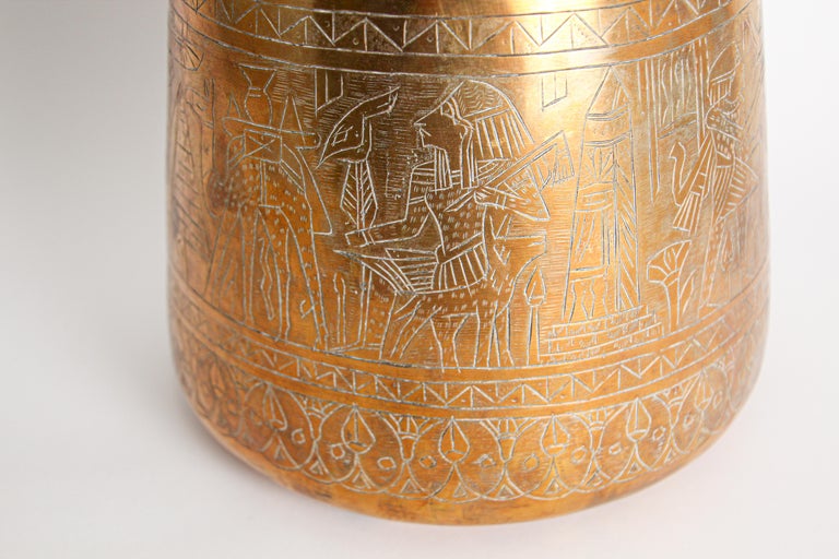 Hand Etched Egyptian Brass Vessel Jardiniere, 19th Century