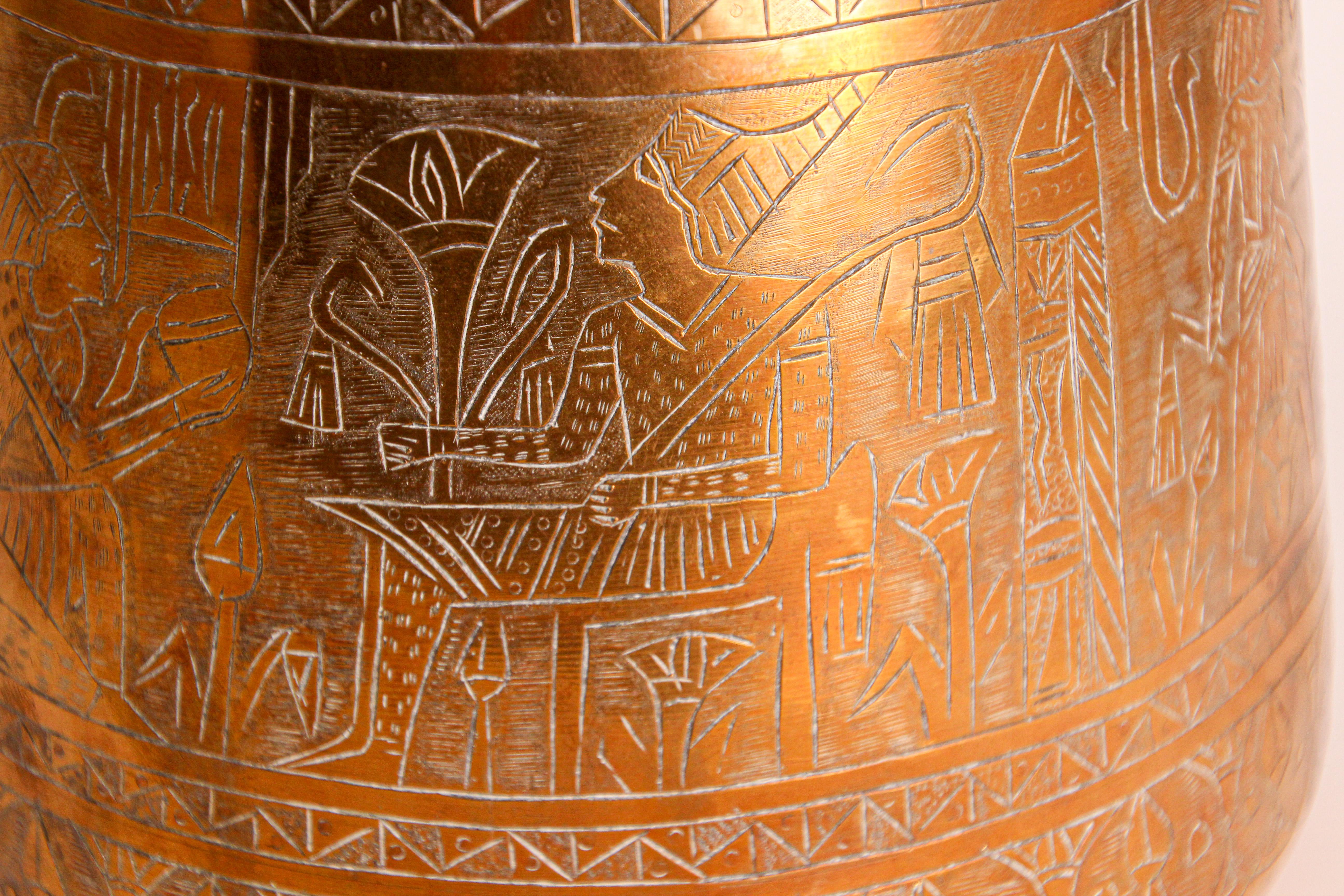 Hand Etched Egyptian Brass Vessel Jardiniere, 19th Century For Sale 1