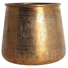Hand Etched Egyptian Brass Vessel Jardiniere, 19th Century