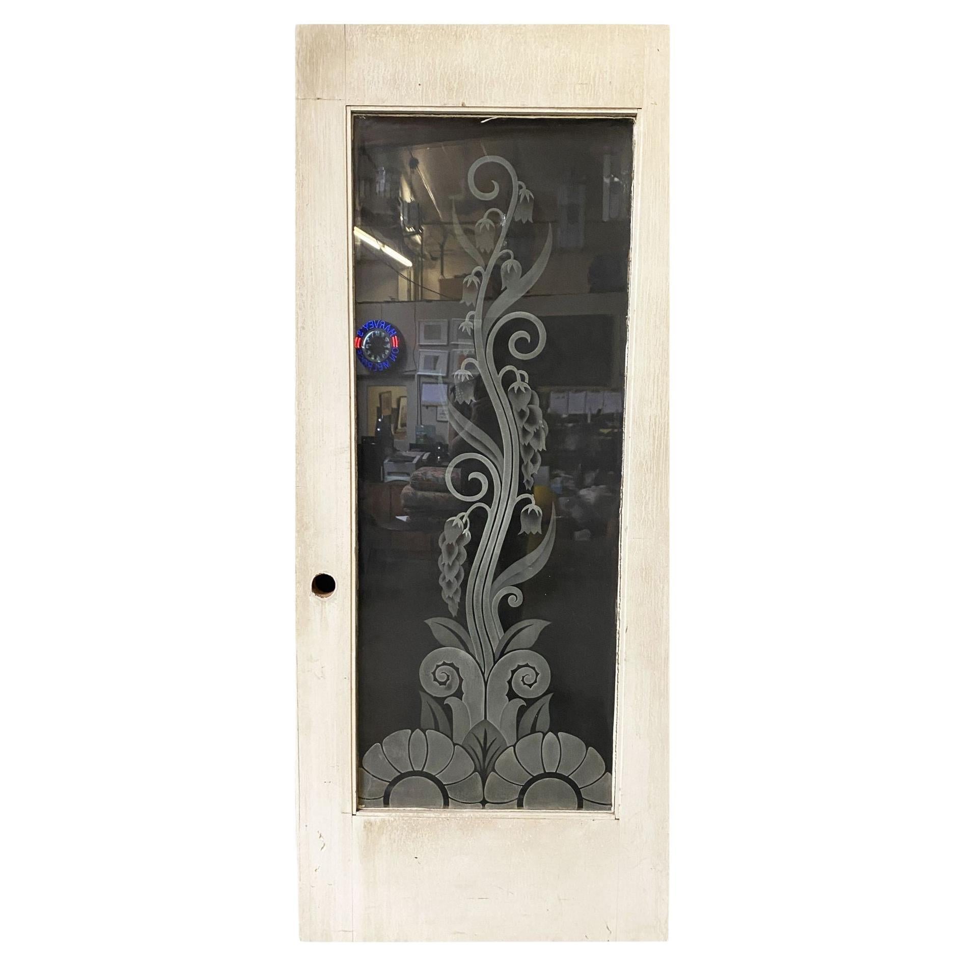 Hand Etched Organic Patterned Art Deco Door, Circa 1920 For Sale