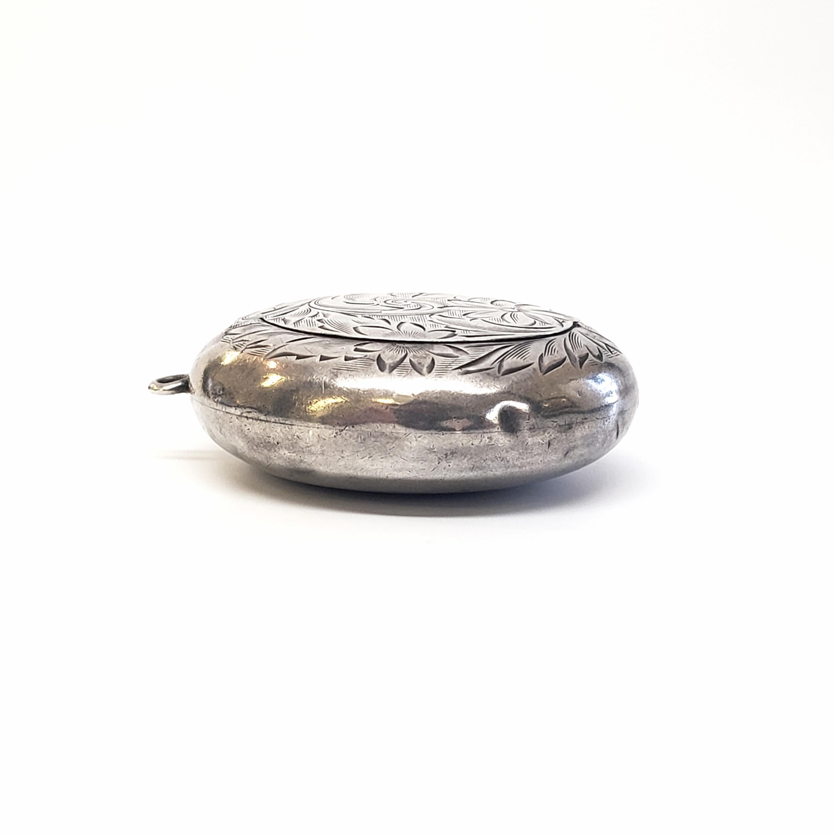 Unknown Hand Etched Sterling Silver Chatelaine Compact / Snuff Box