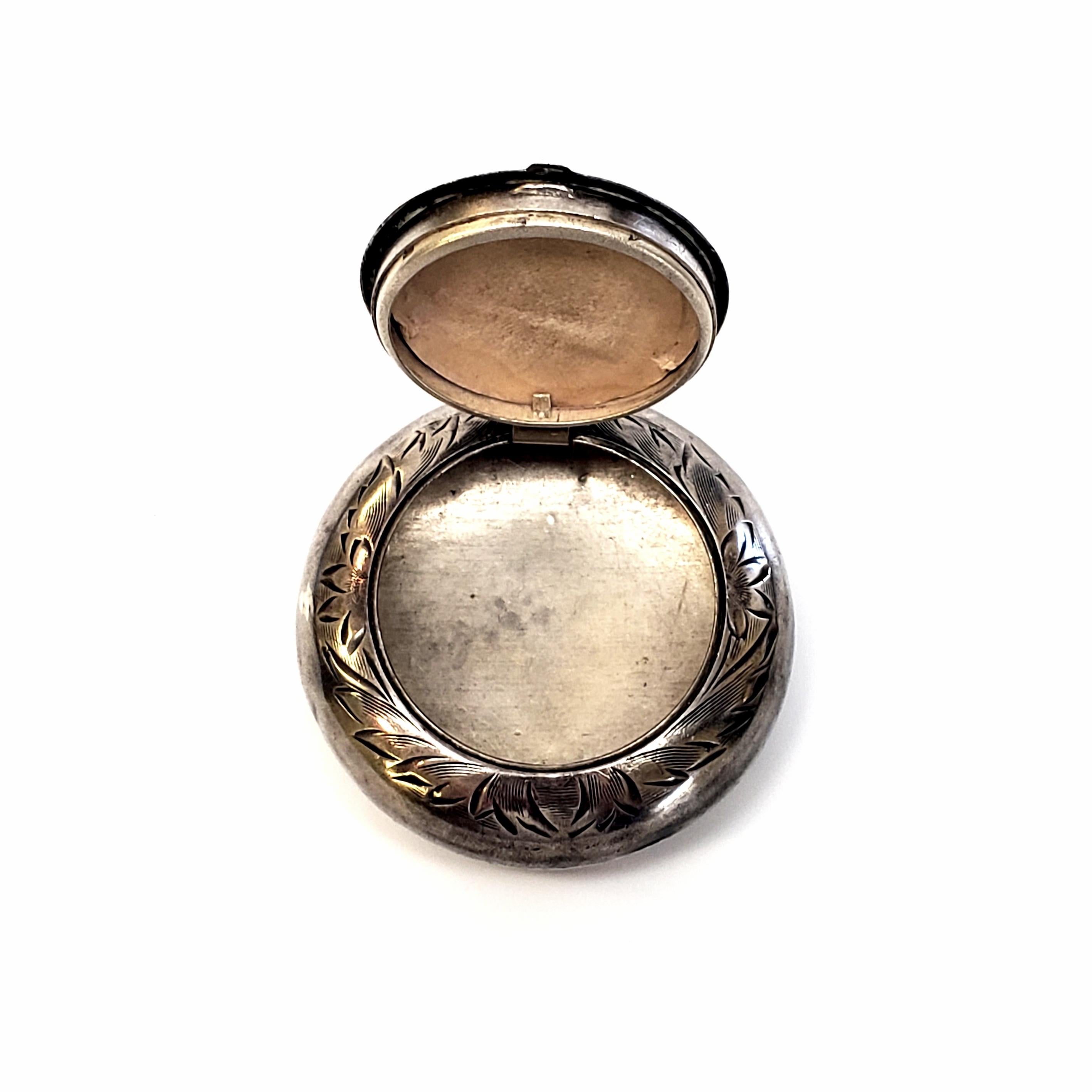 20th Century Hand Etched Sterling Silver Chatelaine Compact / Snuff Box