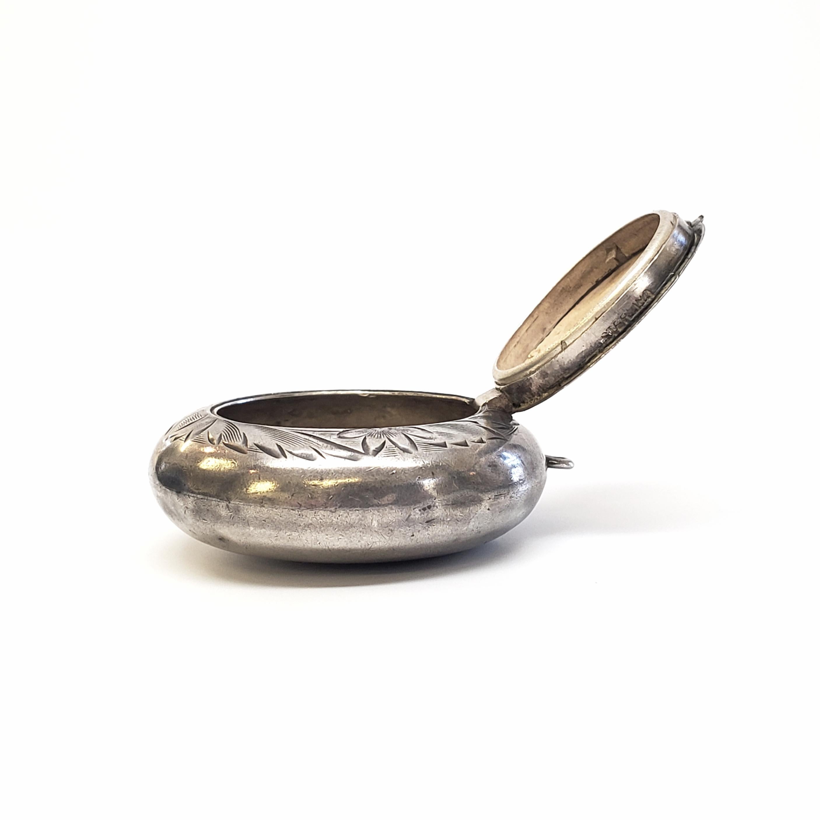 Hand Etched Sterling Silver Chatelaine Compact / Snuff Box 1