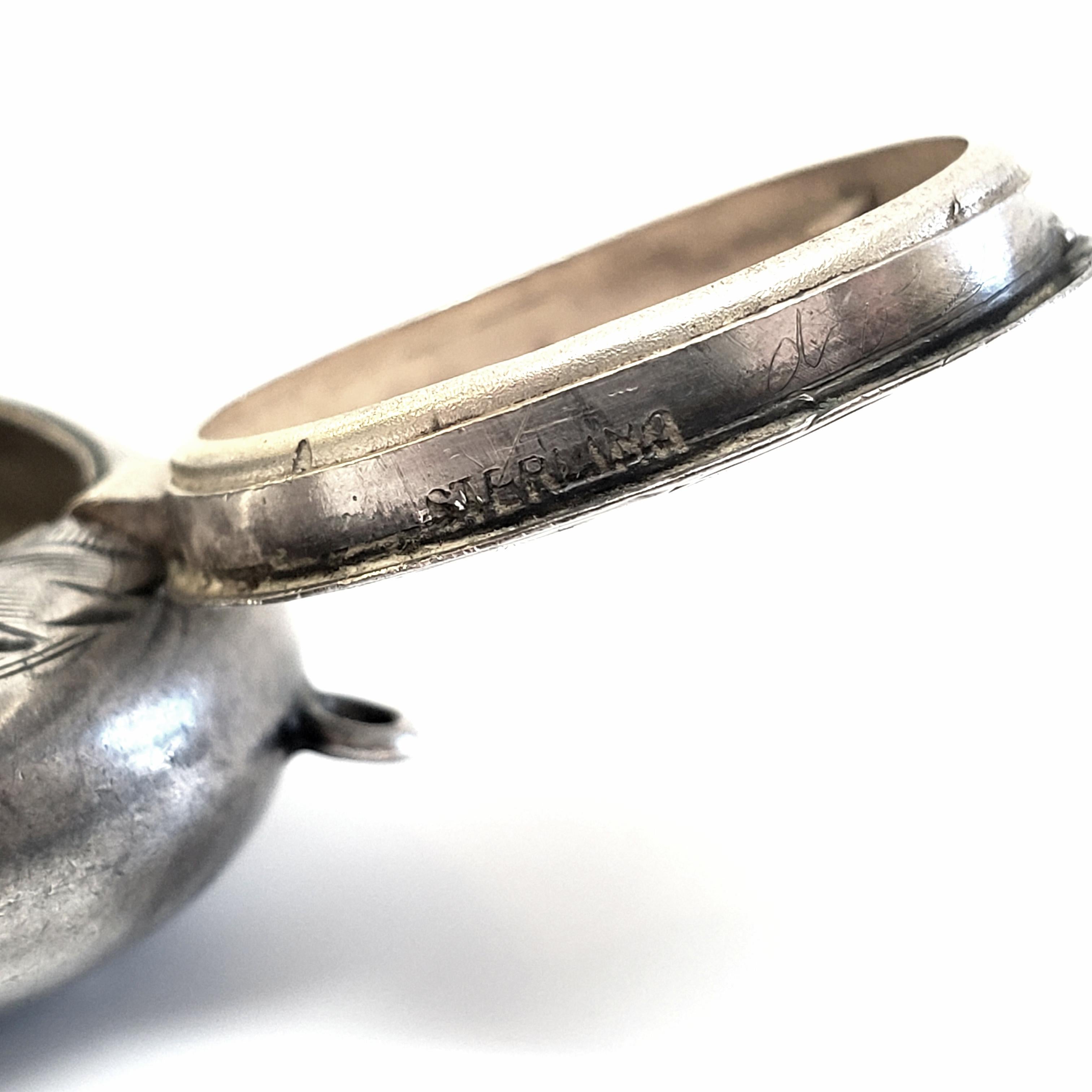 Hand Etched Sterling Silver Chatelaine Compact / Snuff Box 2