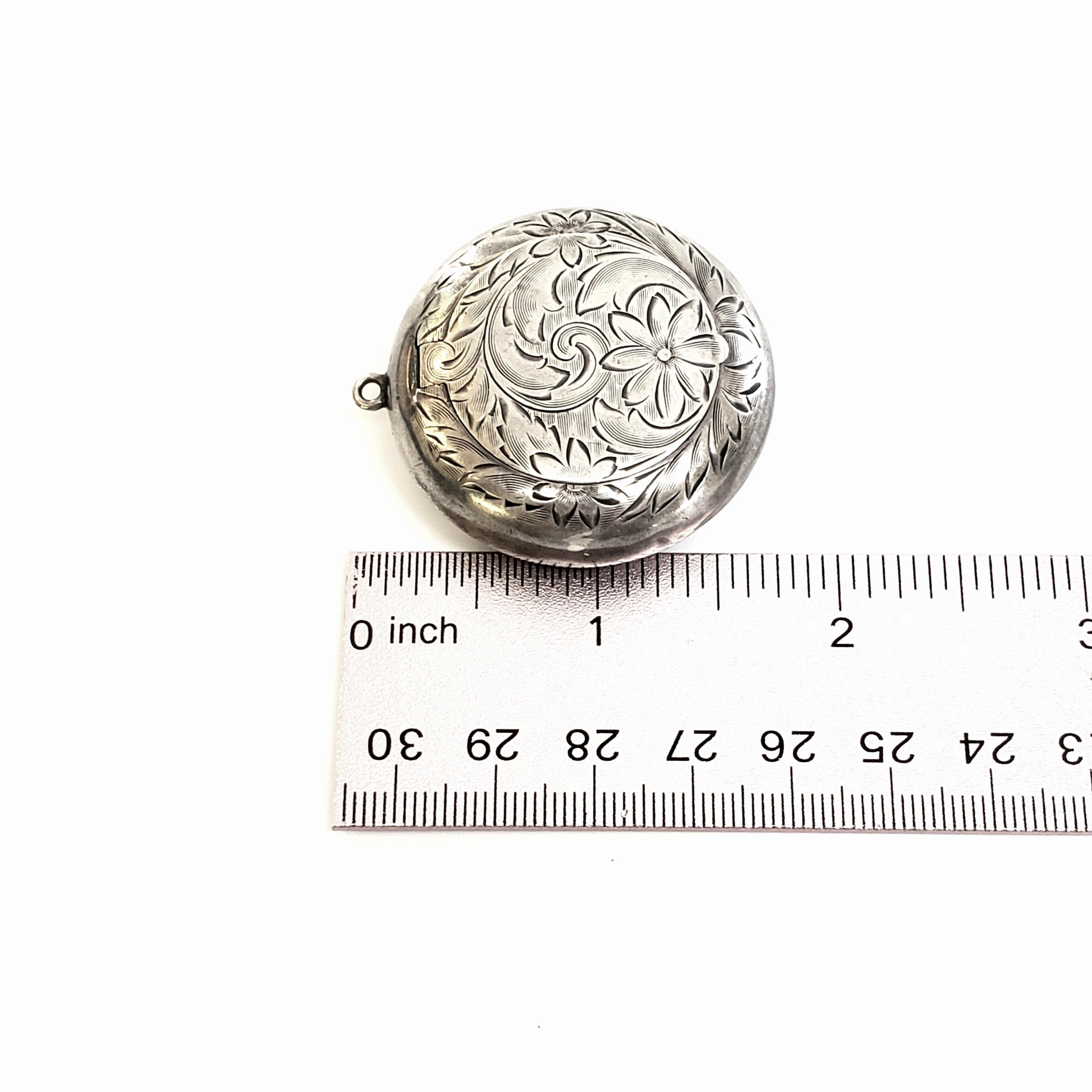 Hand Etched Sterling Silver Chatelaine Compact / Snuff Box 3