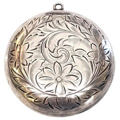 Vintage Hand Etched Sterling Silver Chatelaine Compact / Snuff Box