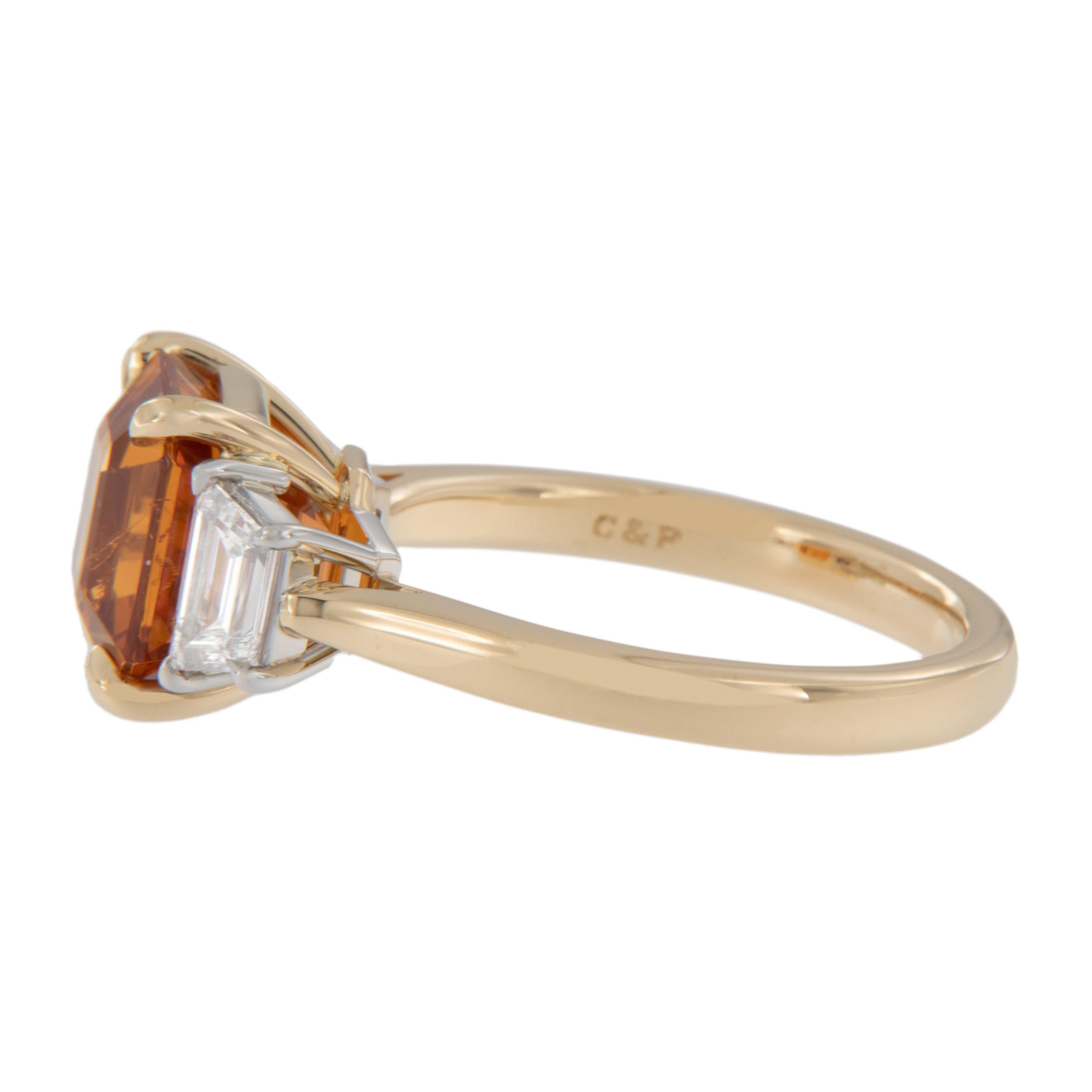 Hand Fabricated 18k Gold & Platinum Gia Mandarin Spessartine Garnet Diamond Ring In New Condition For Sale In Troy, MI