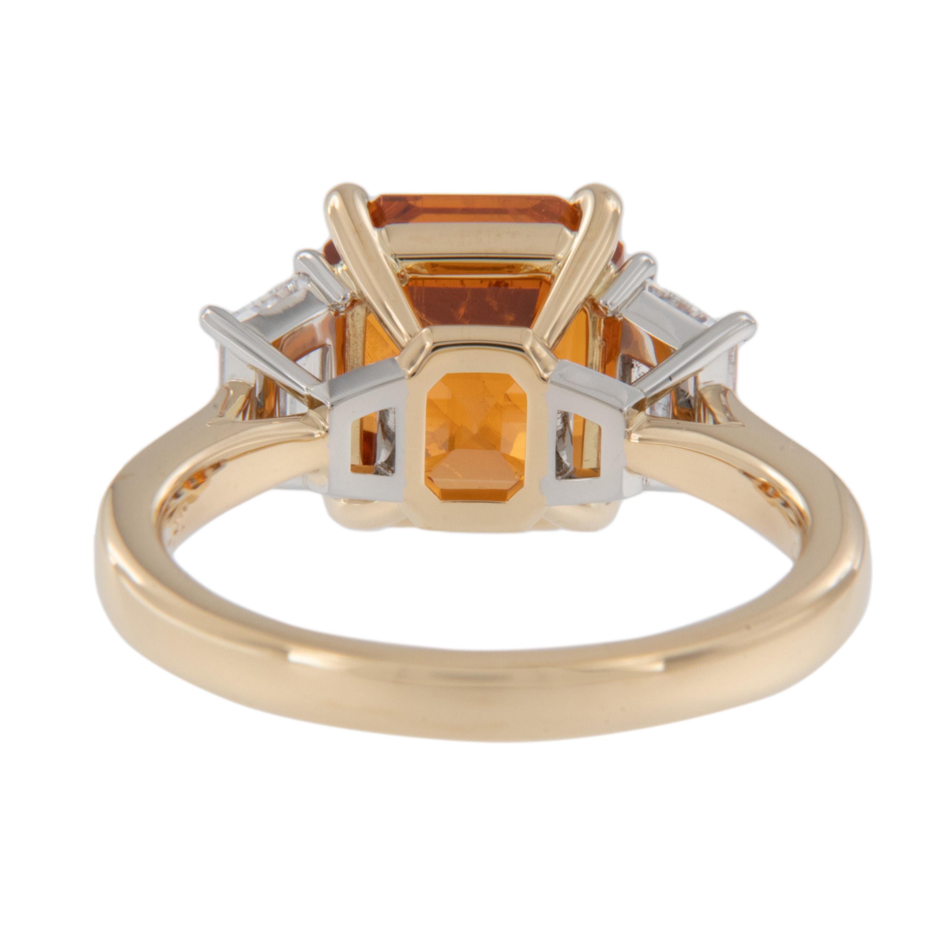 Women's Hand Fabricated 18k Gold & Platinum Gia Mandarin Spessartine Garnet Diamond Ring For Sale