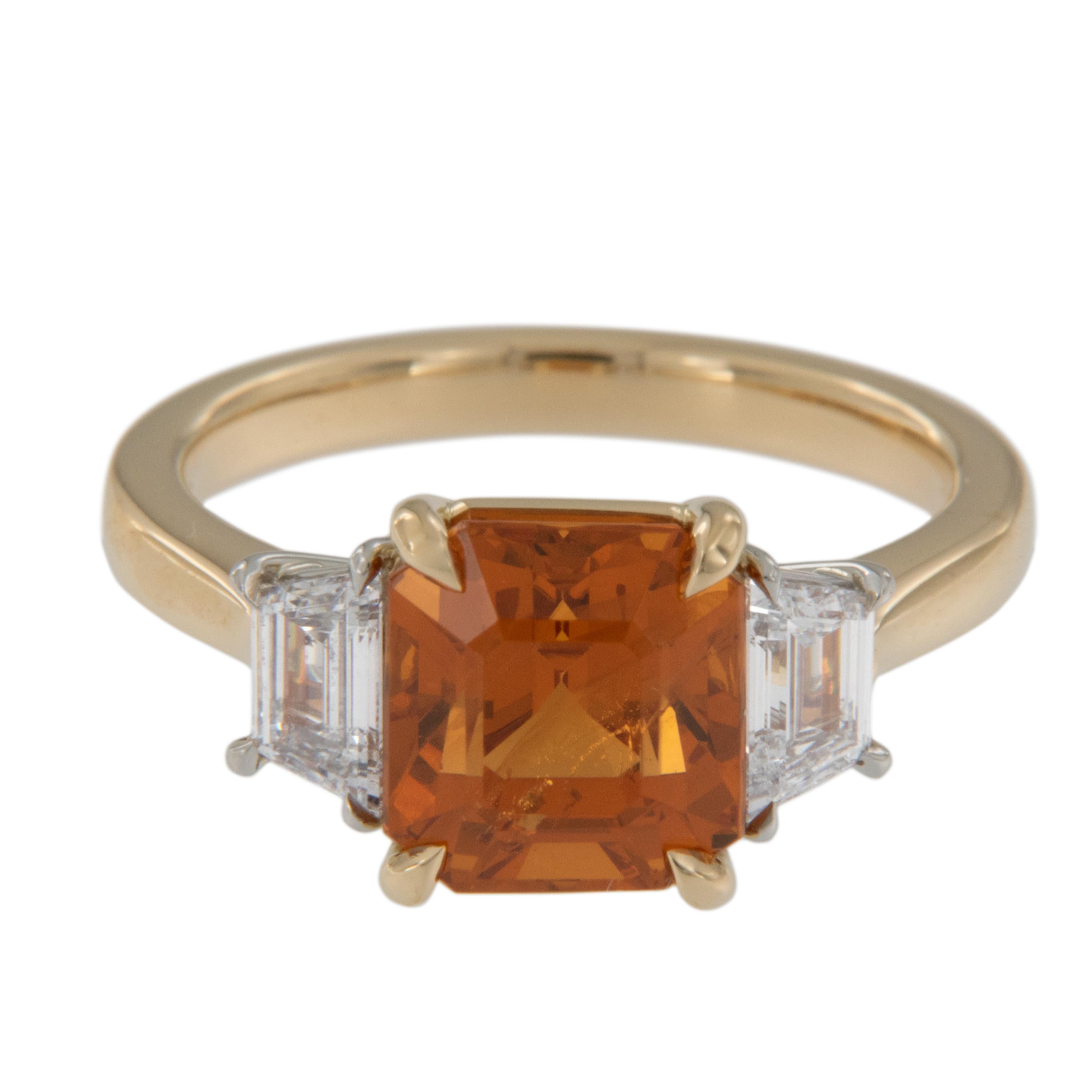 Hand Fabricated 18k Gold & Platinum Gia Mandarin Spessartine Garnet Diamond Ring For Sale 1