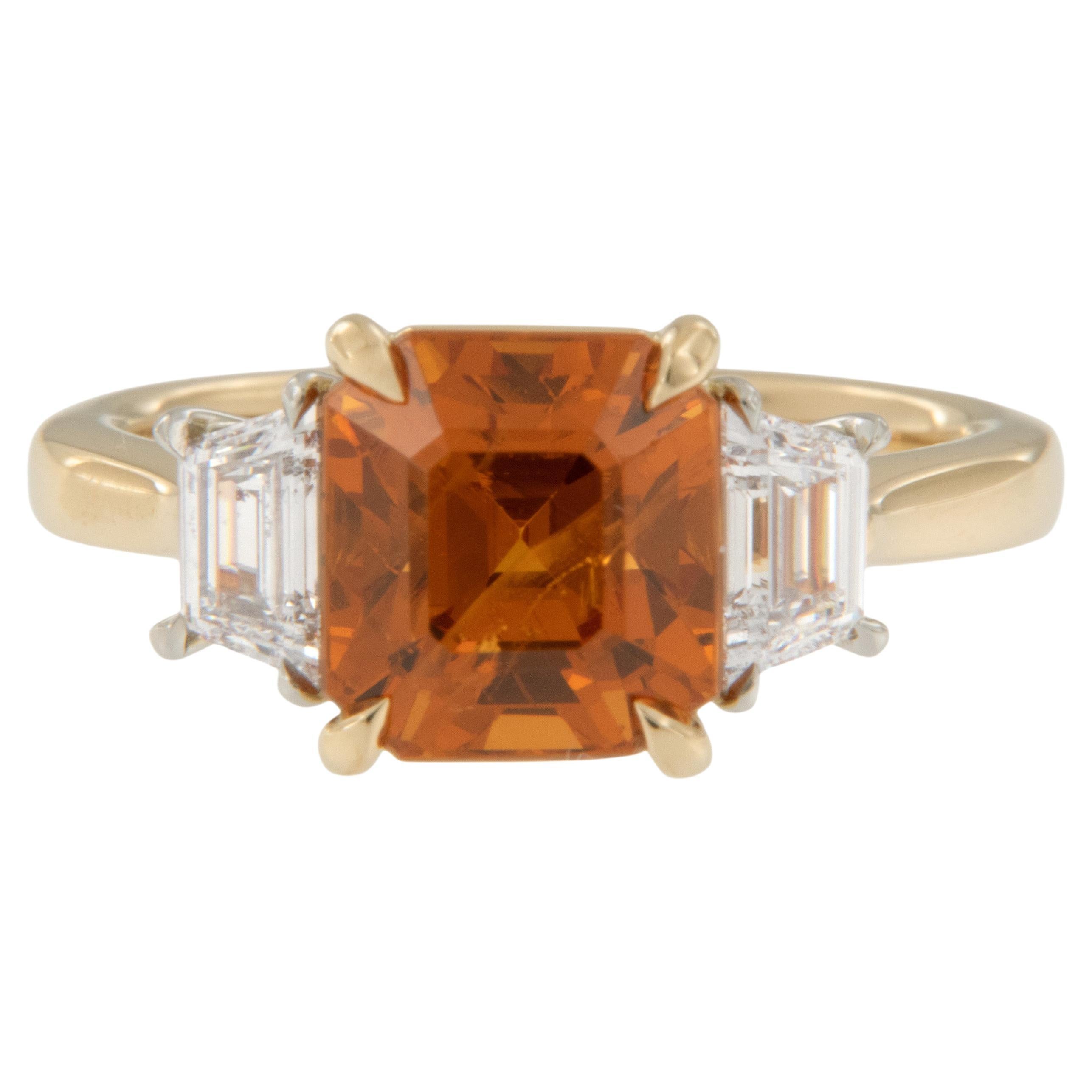 Bague en or 18 carats et platine avec grenat spessartine mandarin certifié par le GIA et diamants, fabriquée à la main