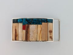 Hand-Fabricated Sterling Silver Belt Buckle with Kingman Turquoise, Coral
